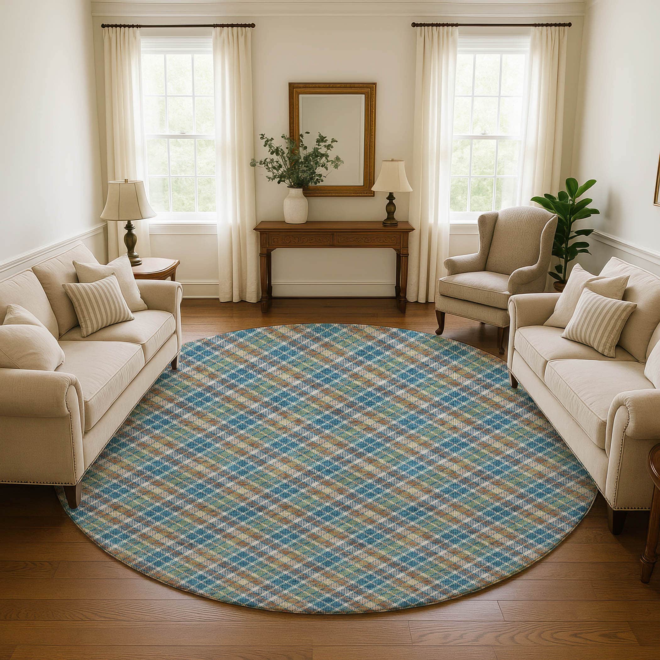 Luxury Washable Indoor/Outdoor Transitional SE3 Jewel Multi Rug 8' x 8' #shape_Round