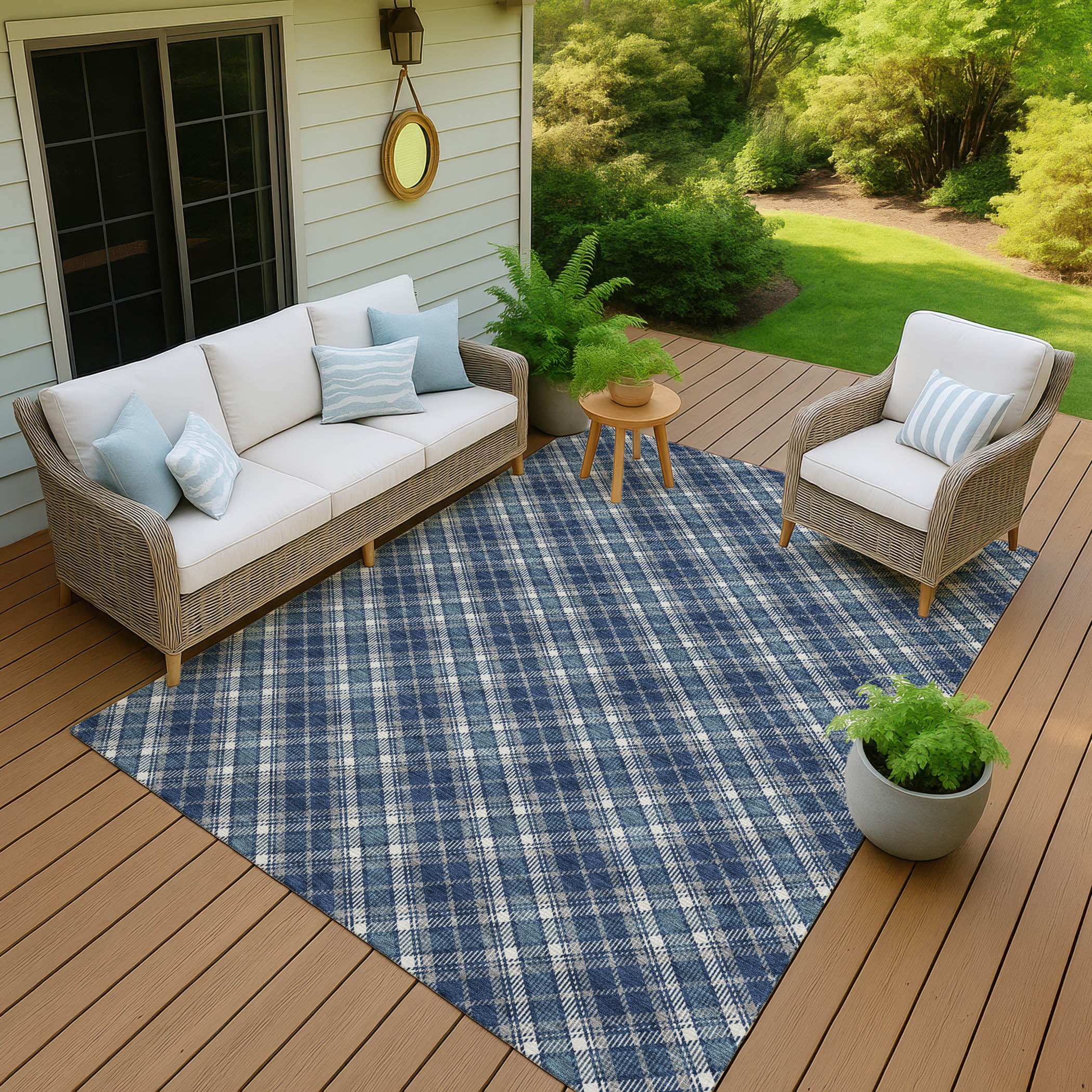 Luxury Washable Indoor/Outdoor Transitional SE3 Navy Blue Rug 1'8" x 2'6" #shape_Rectangle