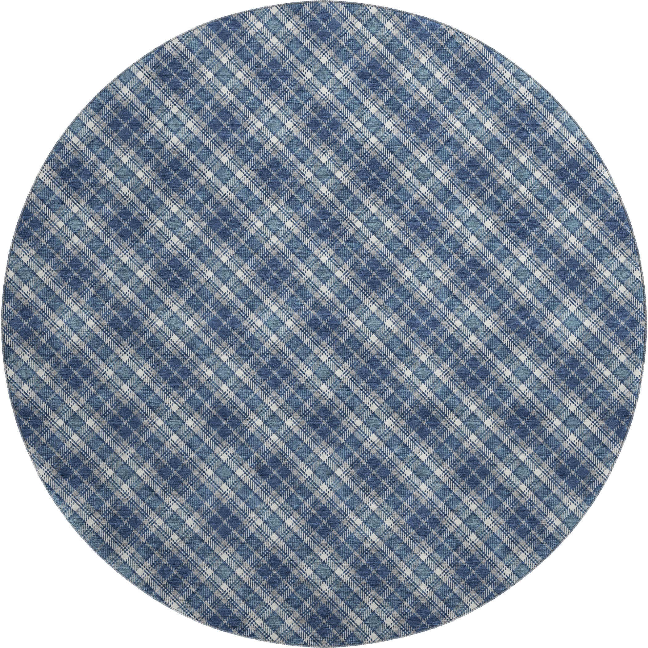 Luxury Washable Indoor/Outdoor Transitional SE3 Navy Blue Rug 8' x 8' #shape_Round