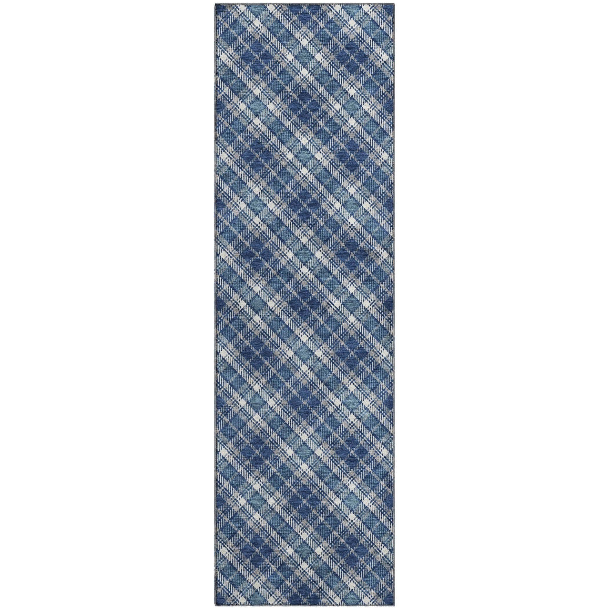 Luxury Washable Indoor/Outdoor Transitional SE3 Navy Blue Rug 2'3" x 7'6" #shape_Runner