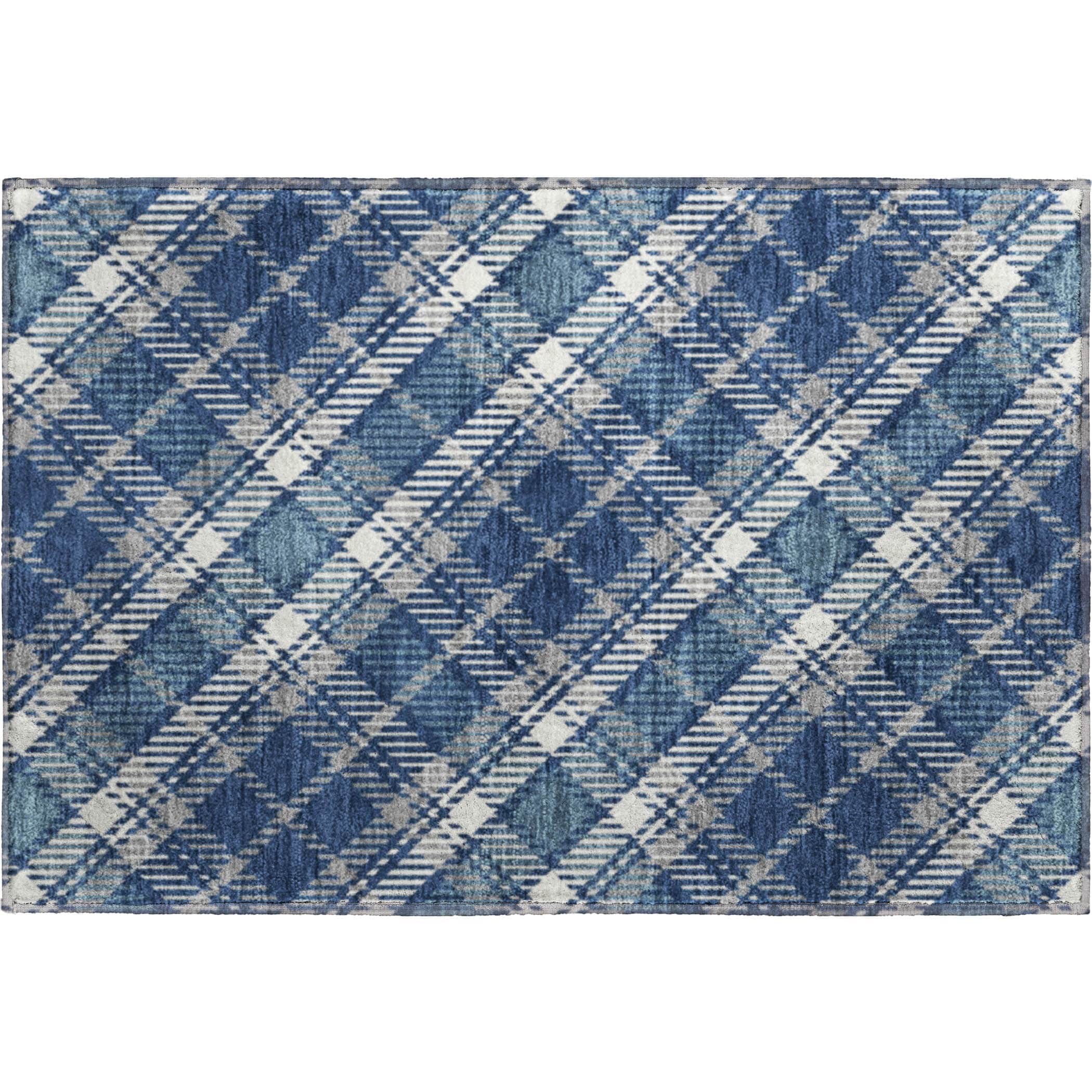 Luxury Washable Indoor/Outdoor Transitional SE3 Navy Blue Rug 1'8" x 2'6" #shape_Rectangle