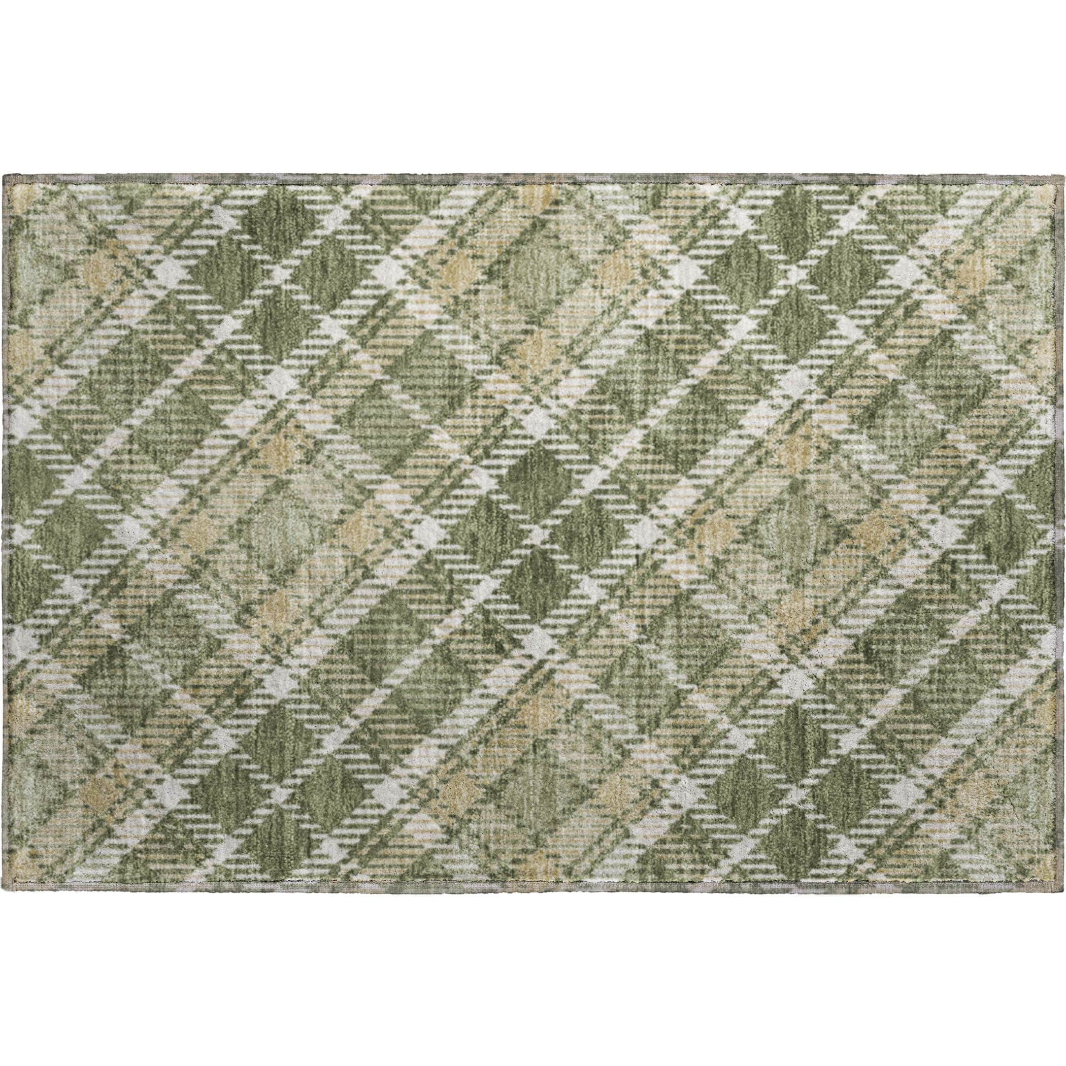 Luxury Washable Indoor/Outdoor Transitional SE3 Olive Green Rug 1'8" x 2'6" #shape_Rectangle