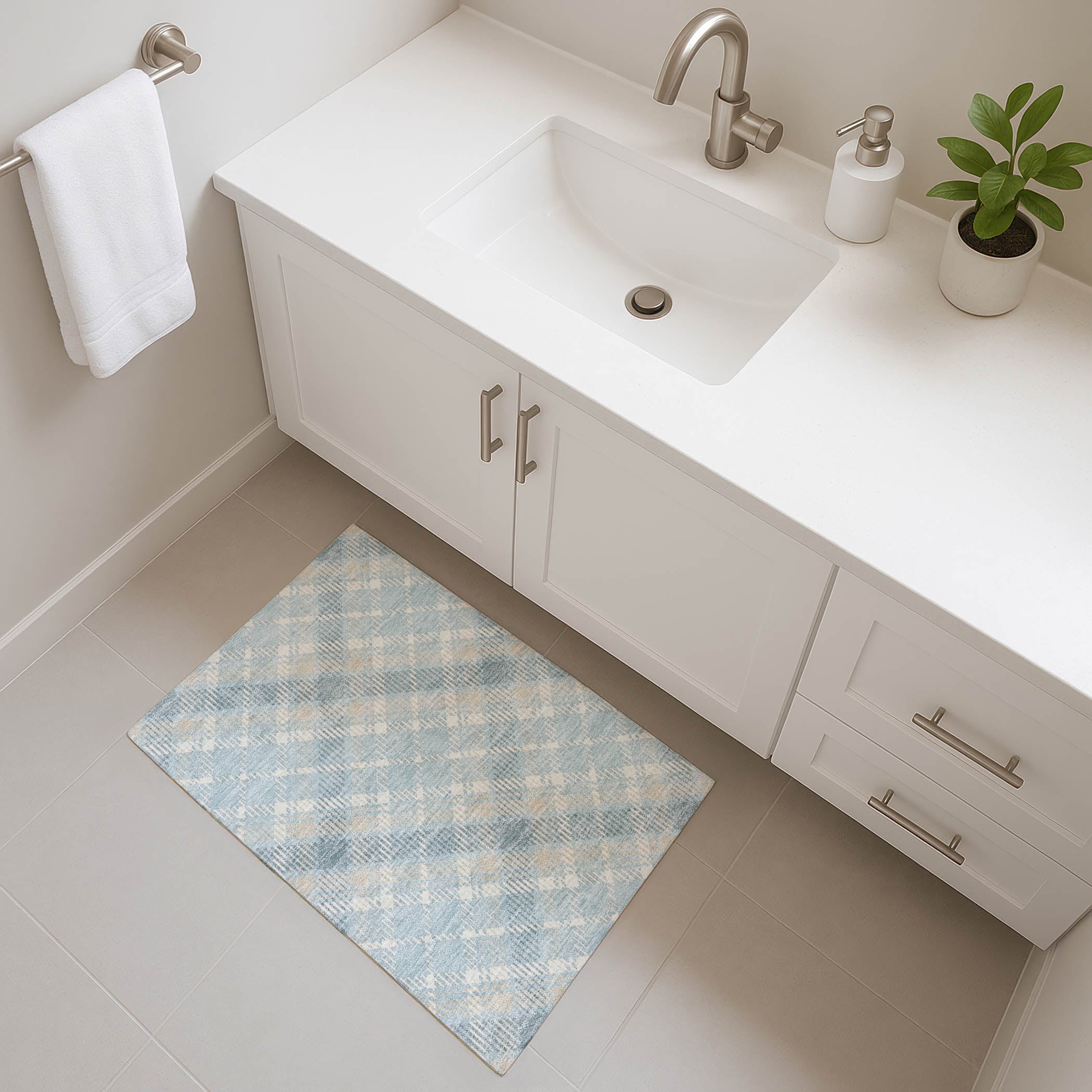 Luxury Washable Indoor/Outdoor Transitional SE3 Sky Blue Rug 1'8" x 2'6" #shape_Rectangle