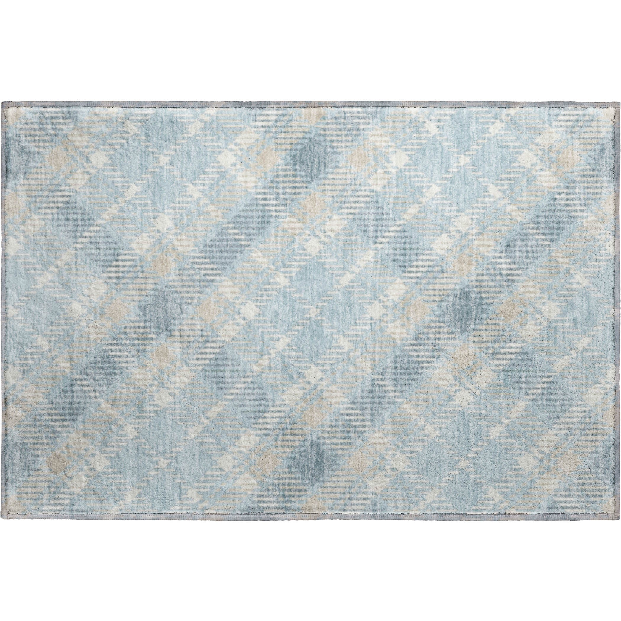 Luxury Washable Indoor/Outdoor Transitional SE3 Sky Blue Rug 1'8" x 2'6" #shape_Rectangle