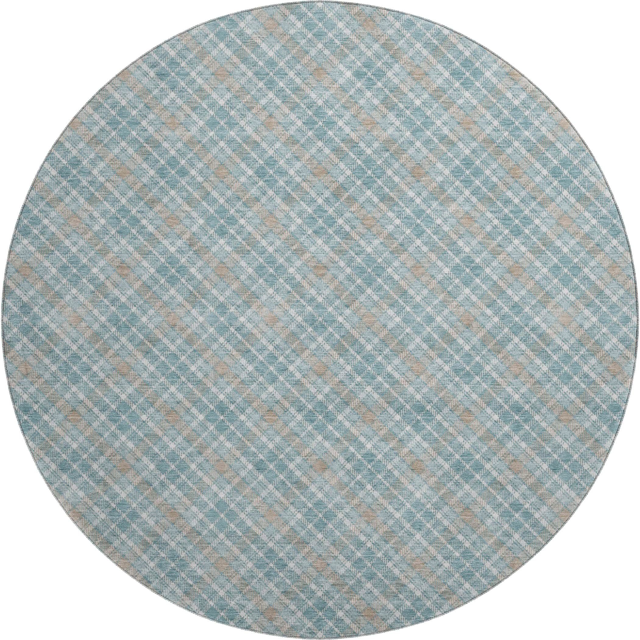 Luxury Washable Indoor/Outdoor Transitional SE3 Teal Rug 8' x 8' #shape_Round