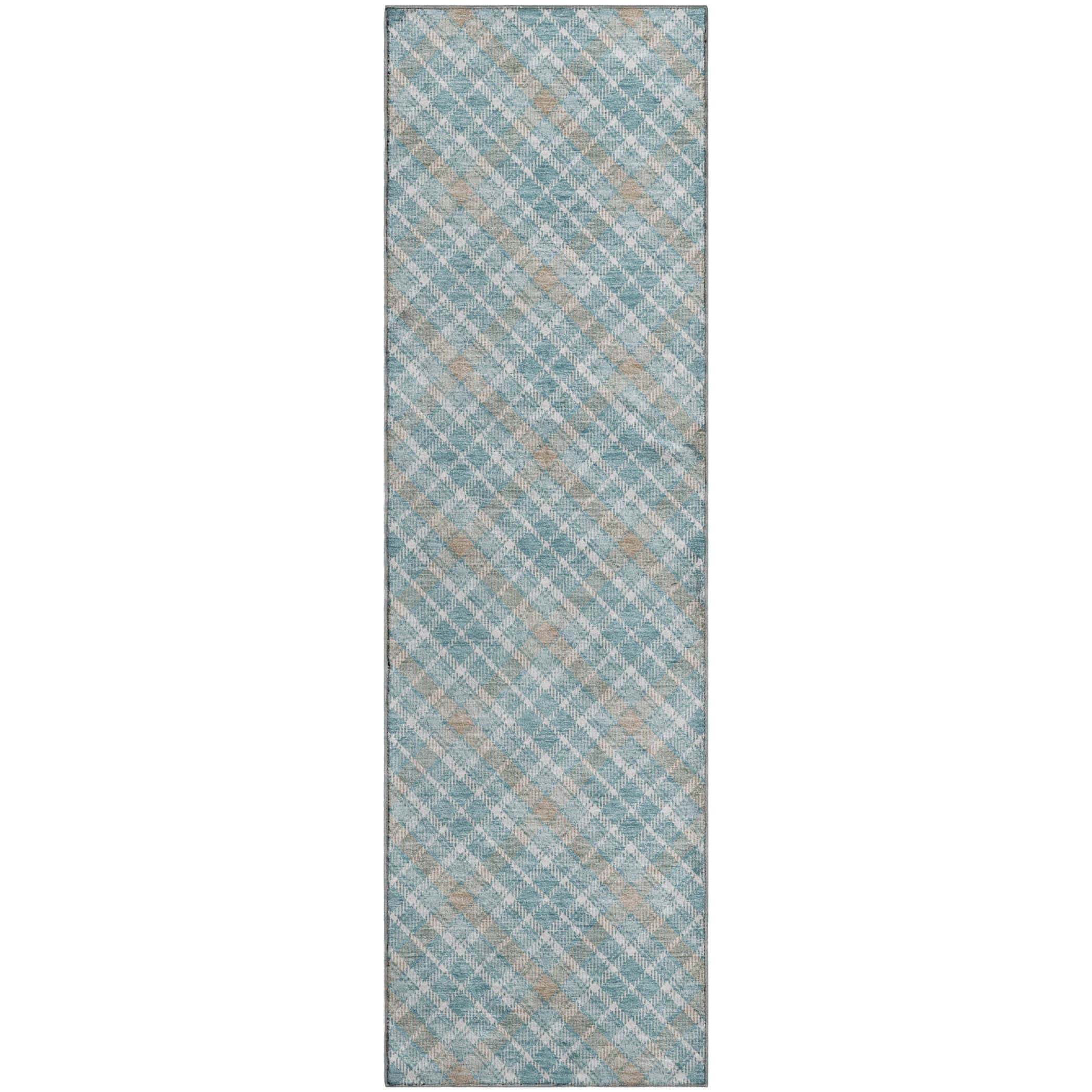 Luxury Washable Indoor/Outdoor Transitional SE3 Teal Rug 2'3" x 7'6" #shape_Runner