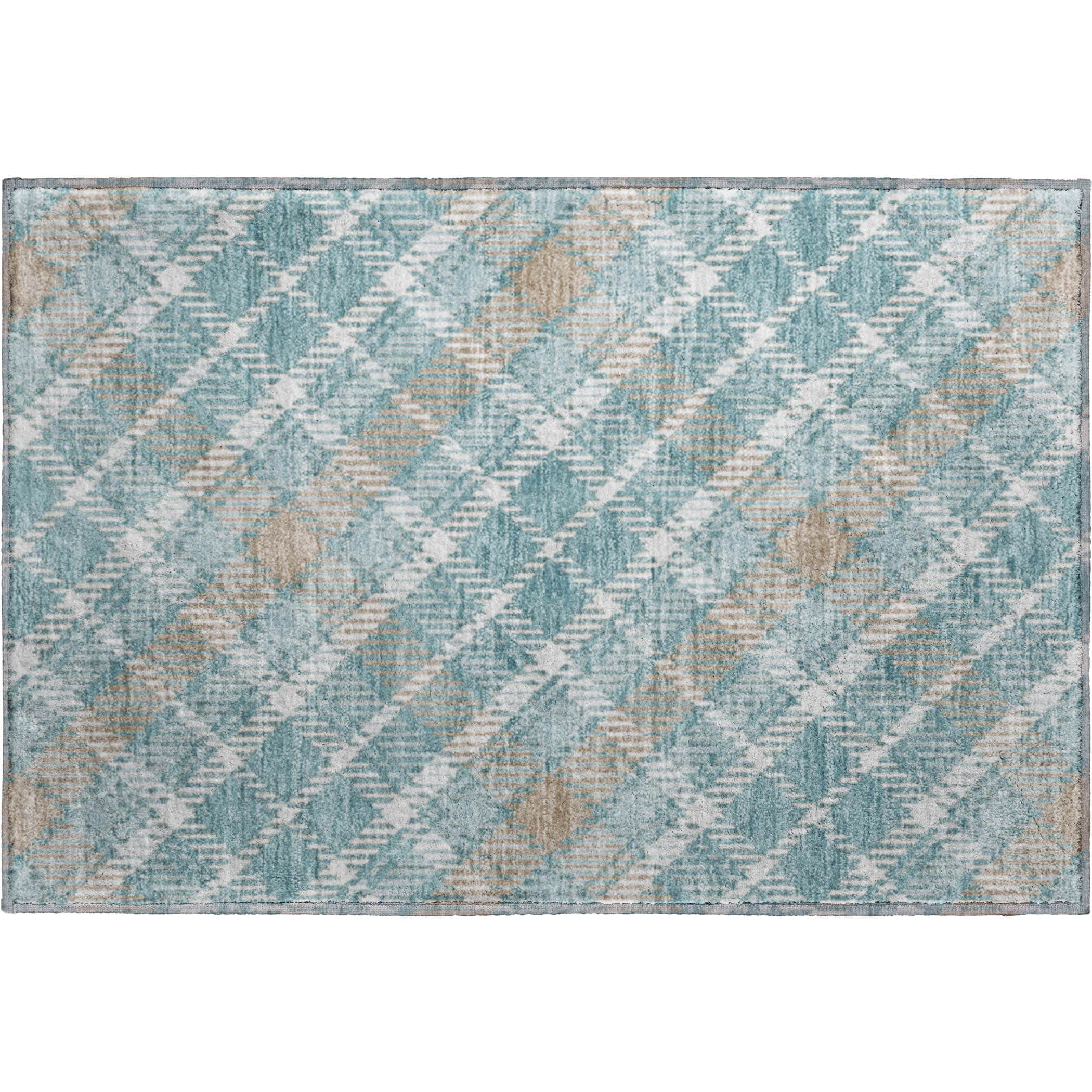 Luxury Washable Indoor/Outdoor Transitional SE3 Teal Rug 1'8" x 2'6" #shape_Rectangle