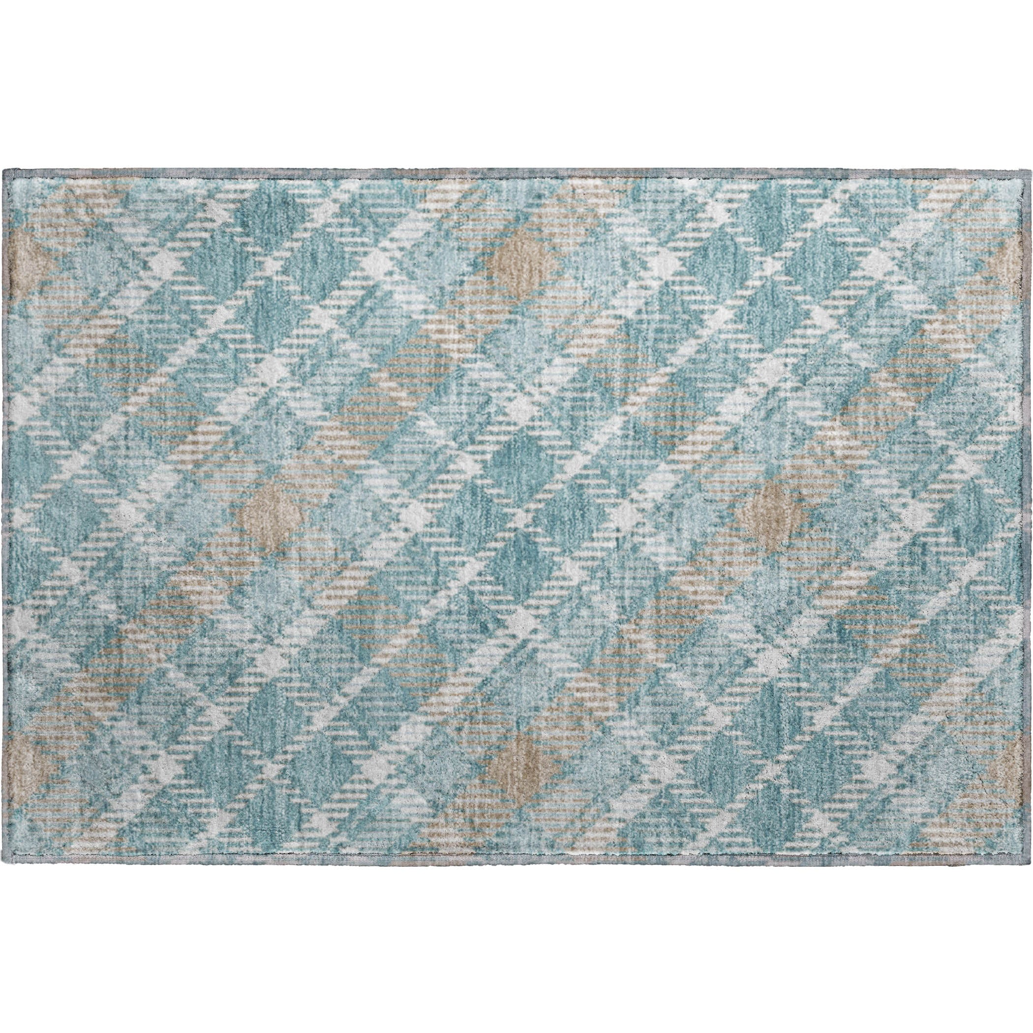 Luxury Washable Indoor/Outdoor Transitional SE3 Teal Rug 1'8" x 2'6" #shape_Rectangle