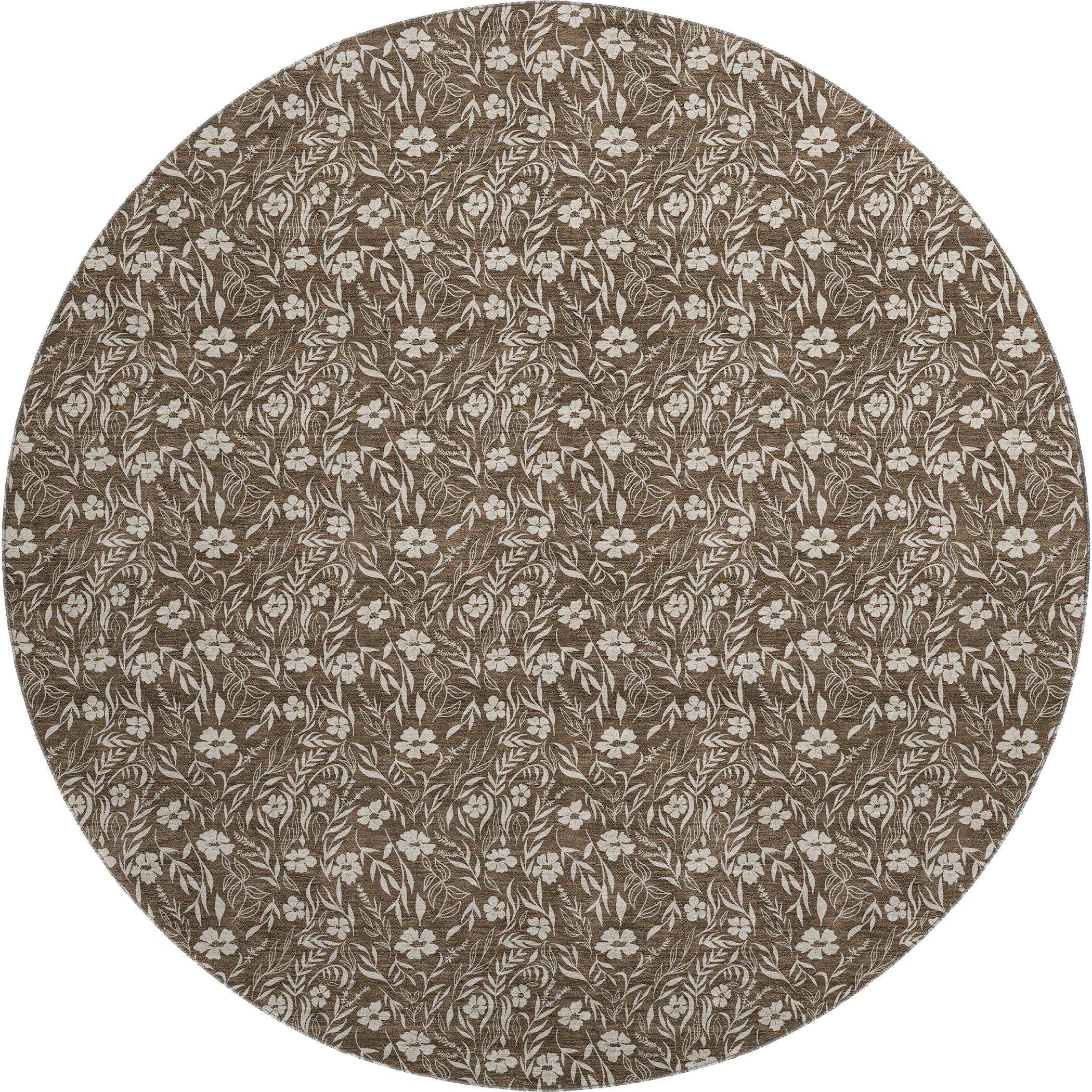 Luxury Washable Indoor/Outdoor Transitional SE4 Chocolate Brown Rug 8' x 8' #shape_Round