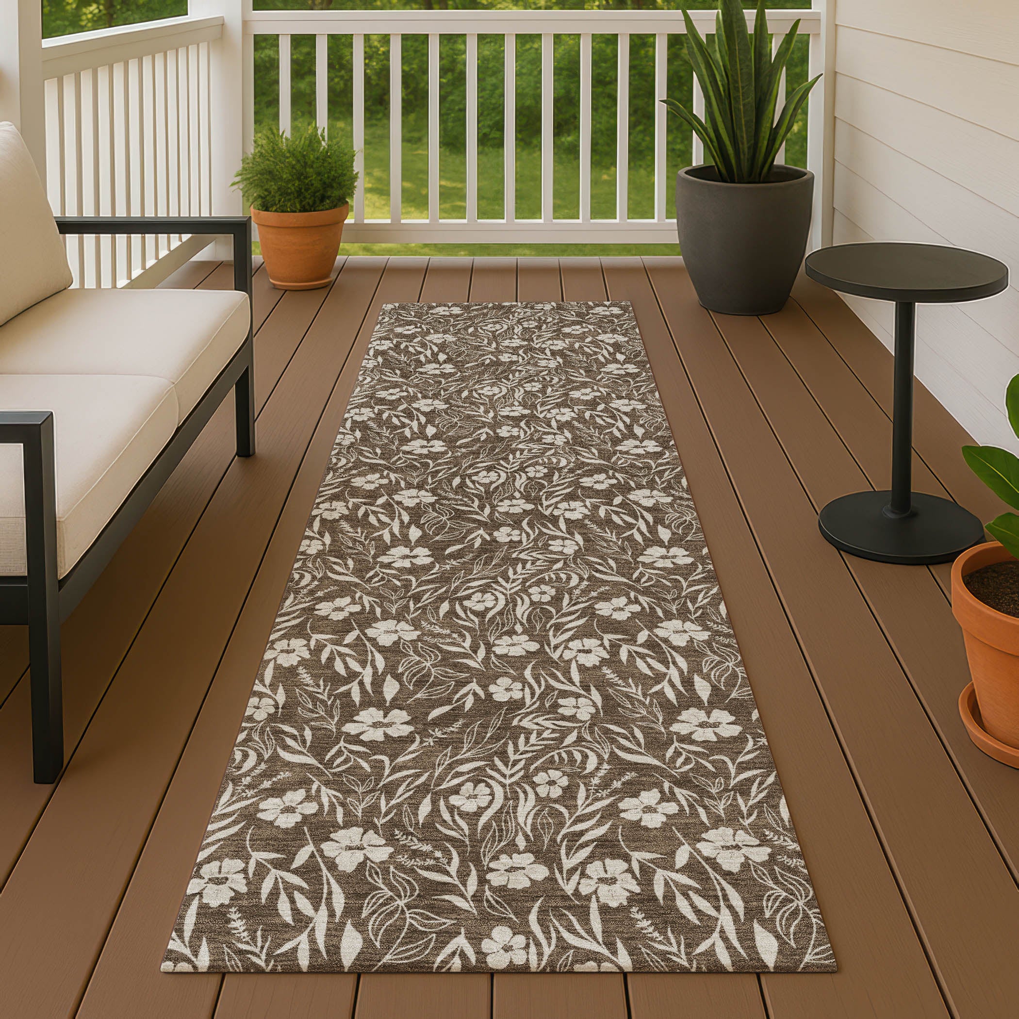 Luxury Washable Indoor/Outdoor Transitional SE4 Chocolate Brown Rug 2'3" x 7'6" #shape_Runner