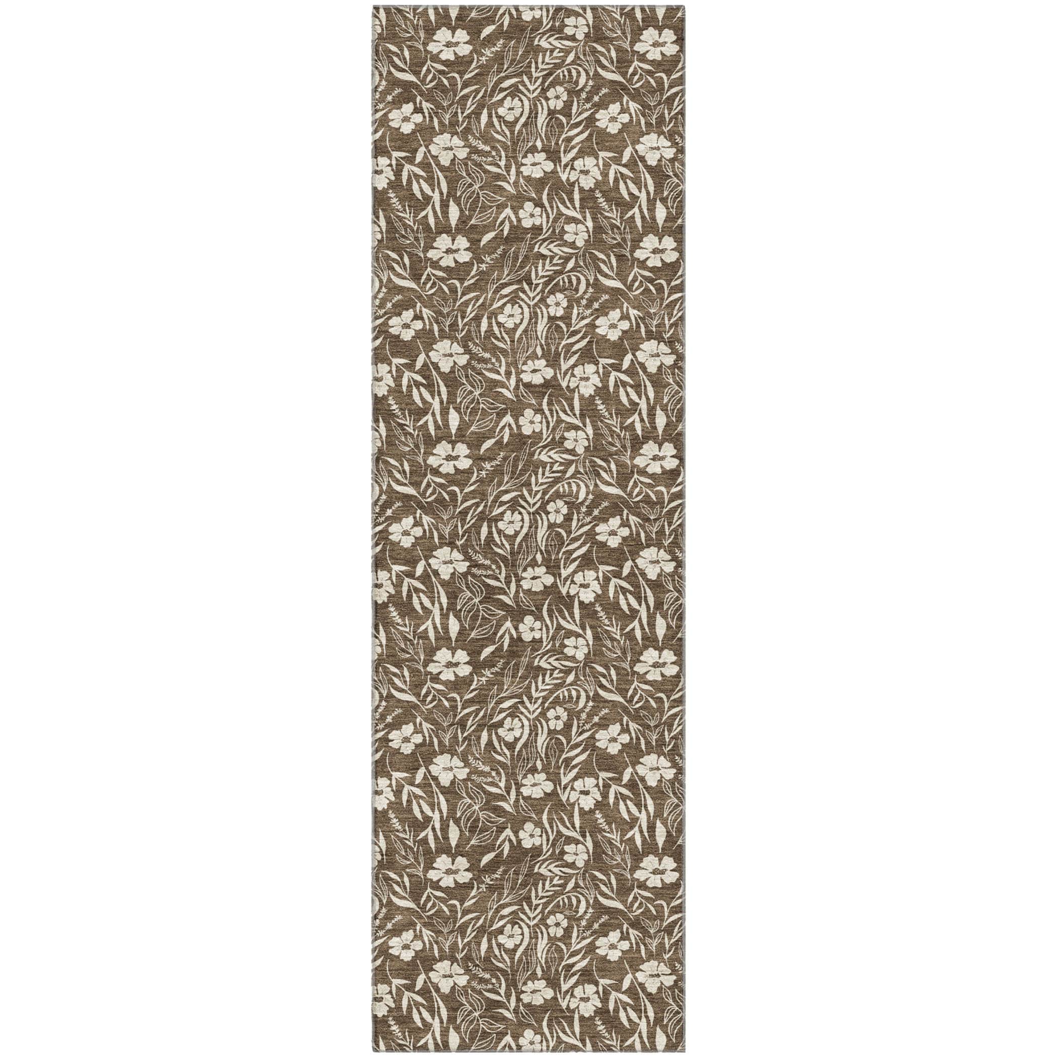 Luxury Washable Indoor/Outdoor Transitional SE4 Chocolate Brown Rug 2'3" x 7'6" #shape_Runner