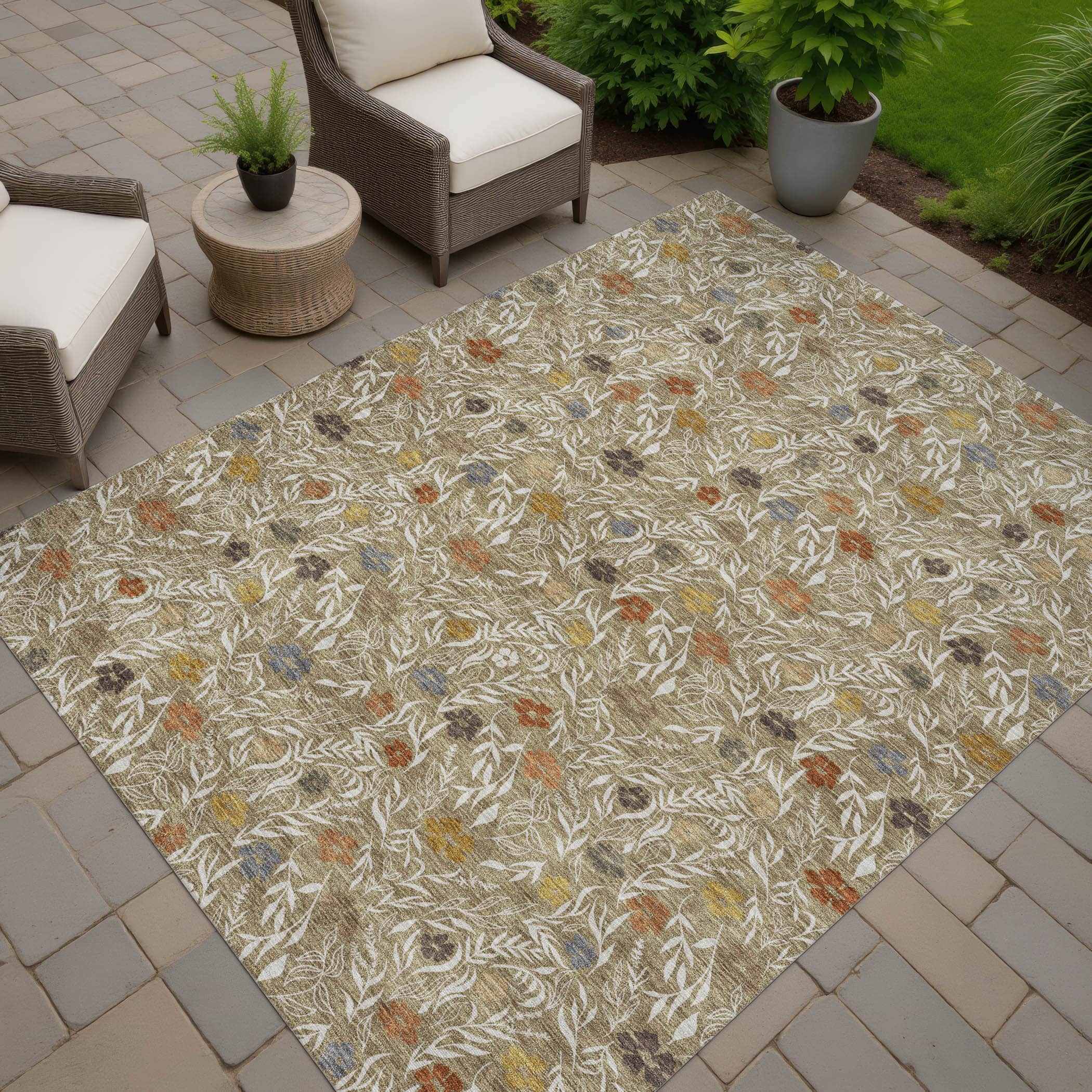 Luxury Washable Indoor/Outdoor Transitional SE4 Coffee Brown Rug 1'8" x 2'6" #shape_Rectangle