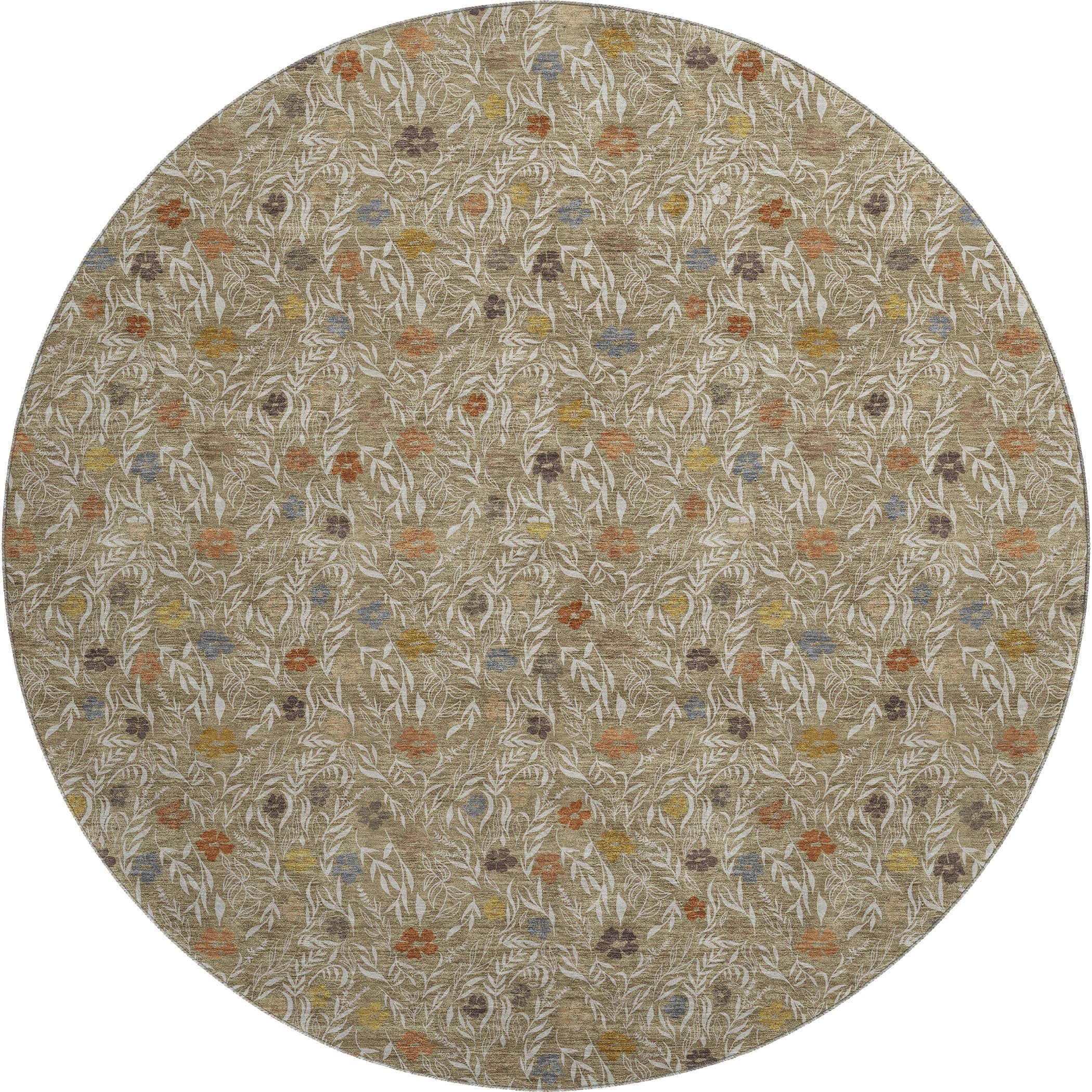 Luxury Washable Indoor/Outdoor Transitional SE4 Coffee Brown Rug 8' x 8' #shape_Round