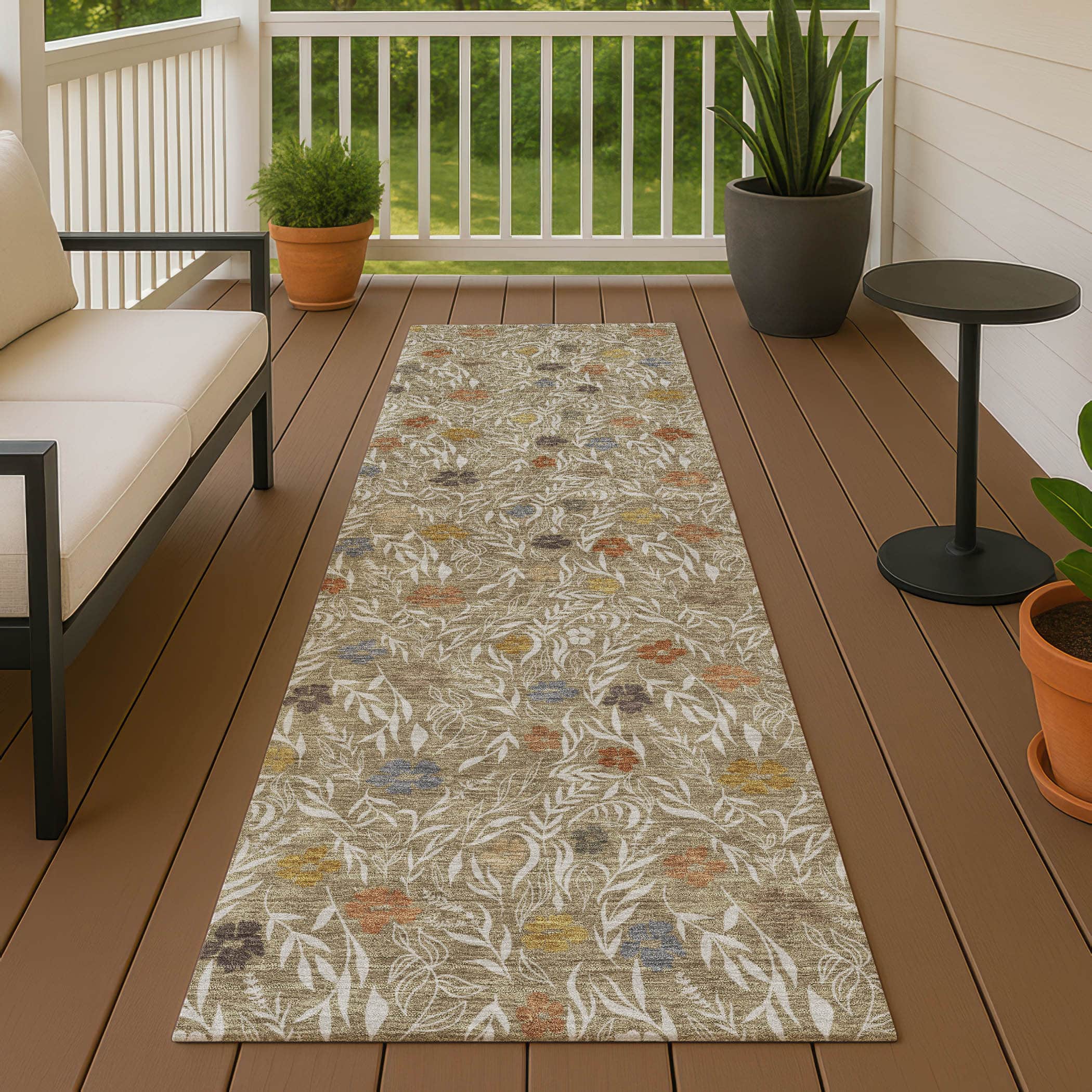Luxury Washable Indoor/Outdoor Transitional SE4 Coffee Brown Rug 2'3" x 7'6" #shape_Runner