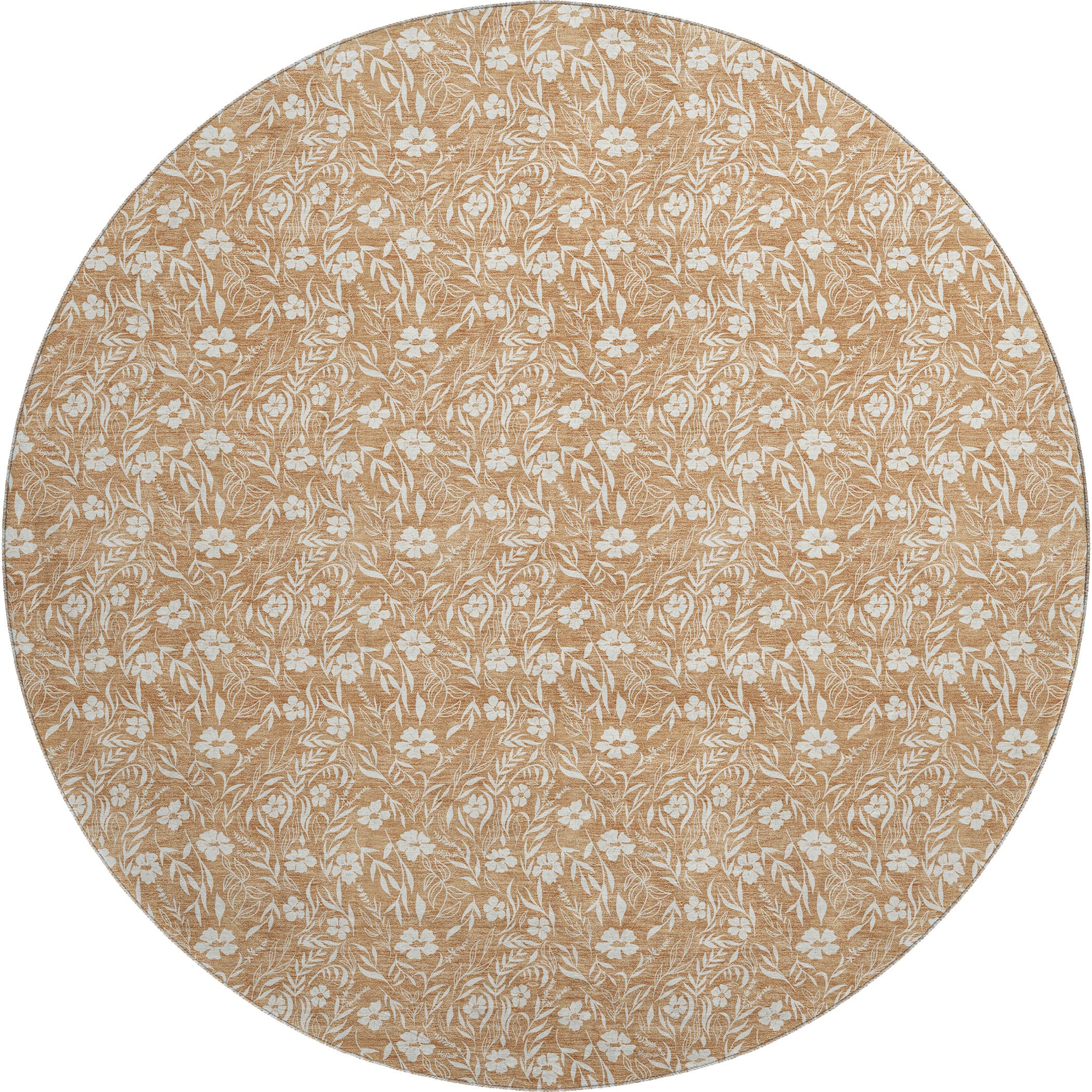 Luxury Washable Indoor/Outdoor Transitional SE4 Copper Orange Rug 8' x 8' #shape_Round
