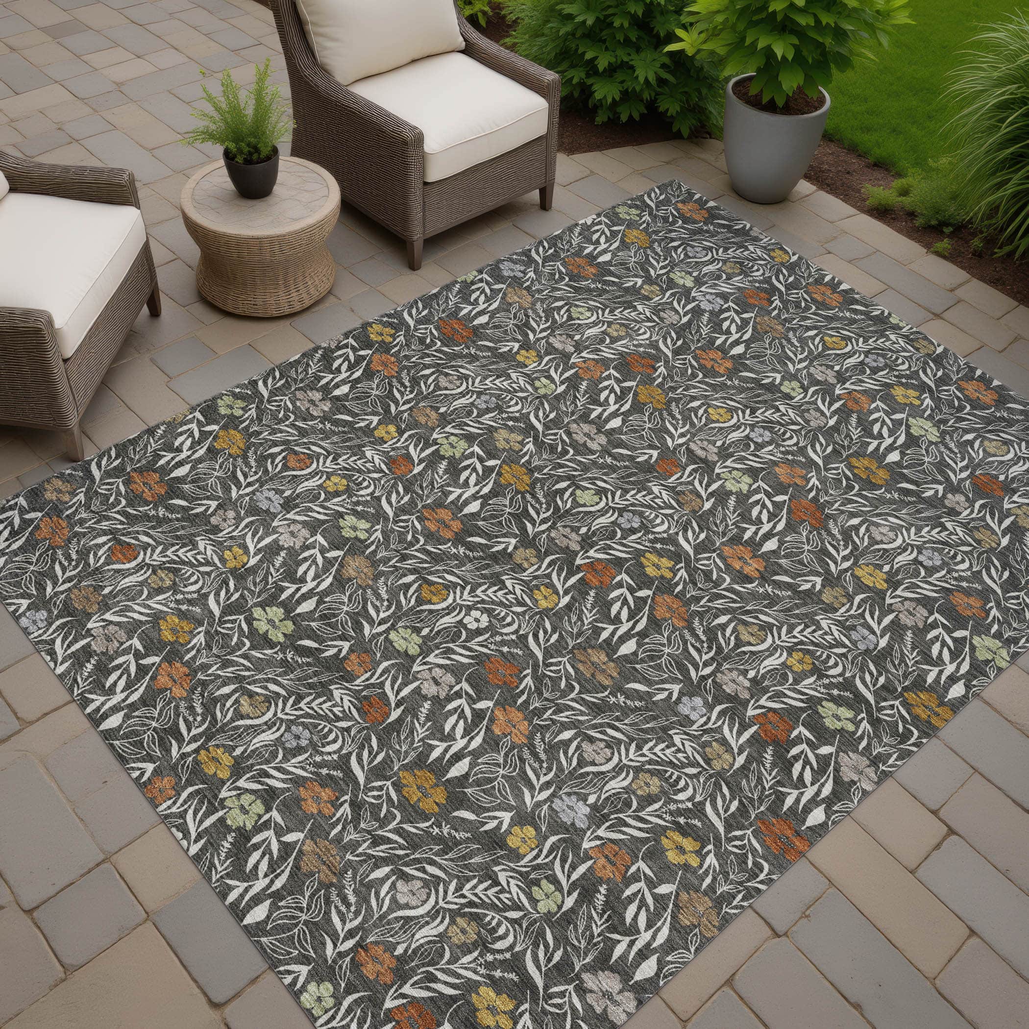 Luxury Washable Indoor/Outdoor Transitional SE4 Graphite Gray Rug 1'8" x 2'6" #shape_Rectangle