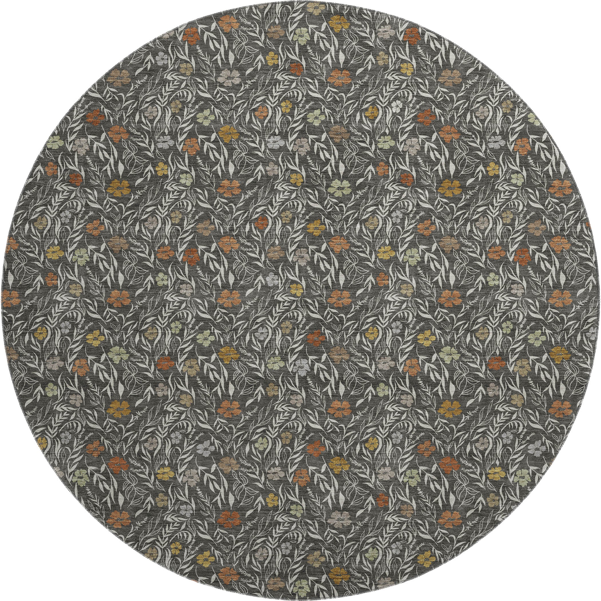Luxury Washable Indoor/Outdoor Transitional SE4 Graphite Gray Rug 8' x 8' #shape_Round