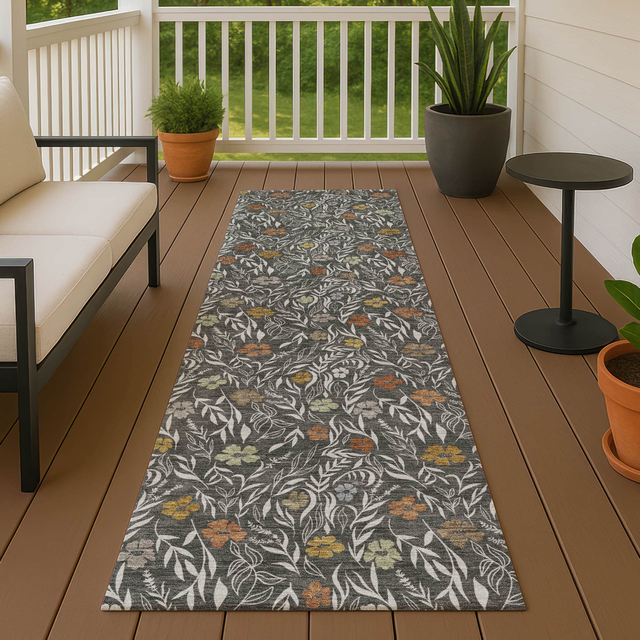 Luxury Washable Indoor/Outdoor Transitional SE4 Graphite Gray Rug 2'3" x 7'6" #shape_Runner