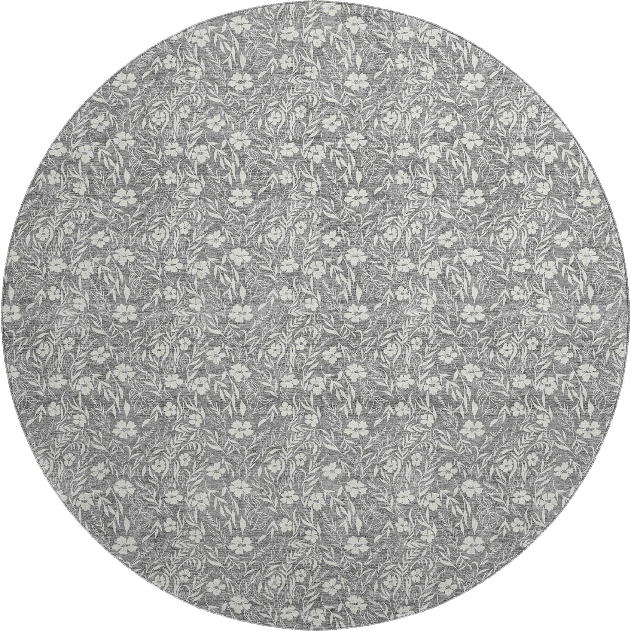 Luxury Washable Indoor/Outdoor Transitional SE4 Gray Rug 8' x 8' #shape_Round