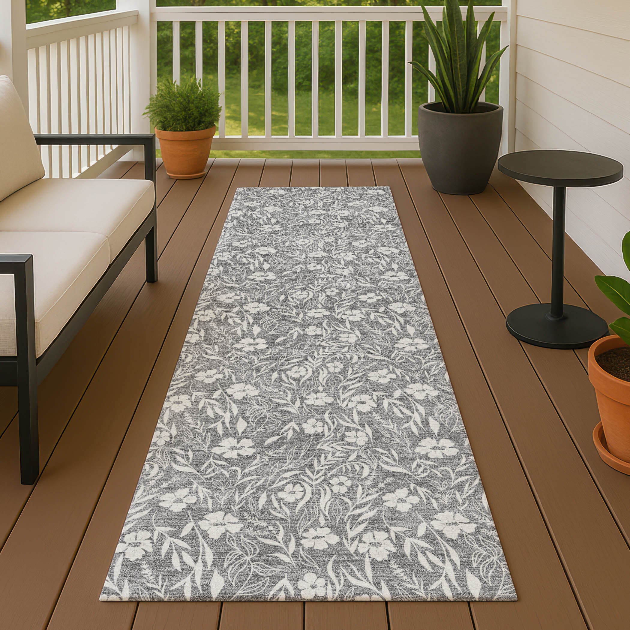 Luxury Washable Indoor/Outdoor Transitional SE4 Gray Rug 2'3" x 7'6" #shape_Runner