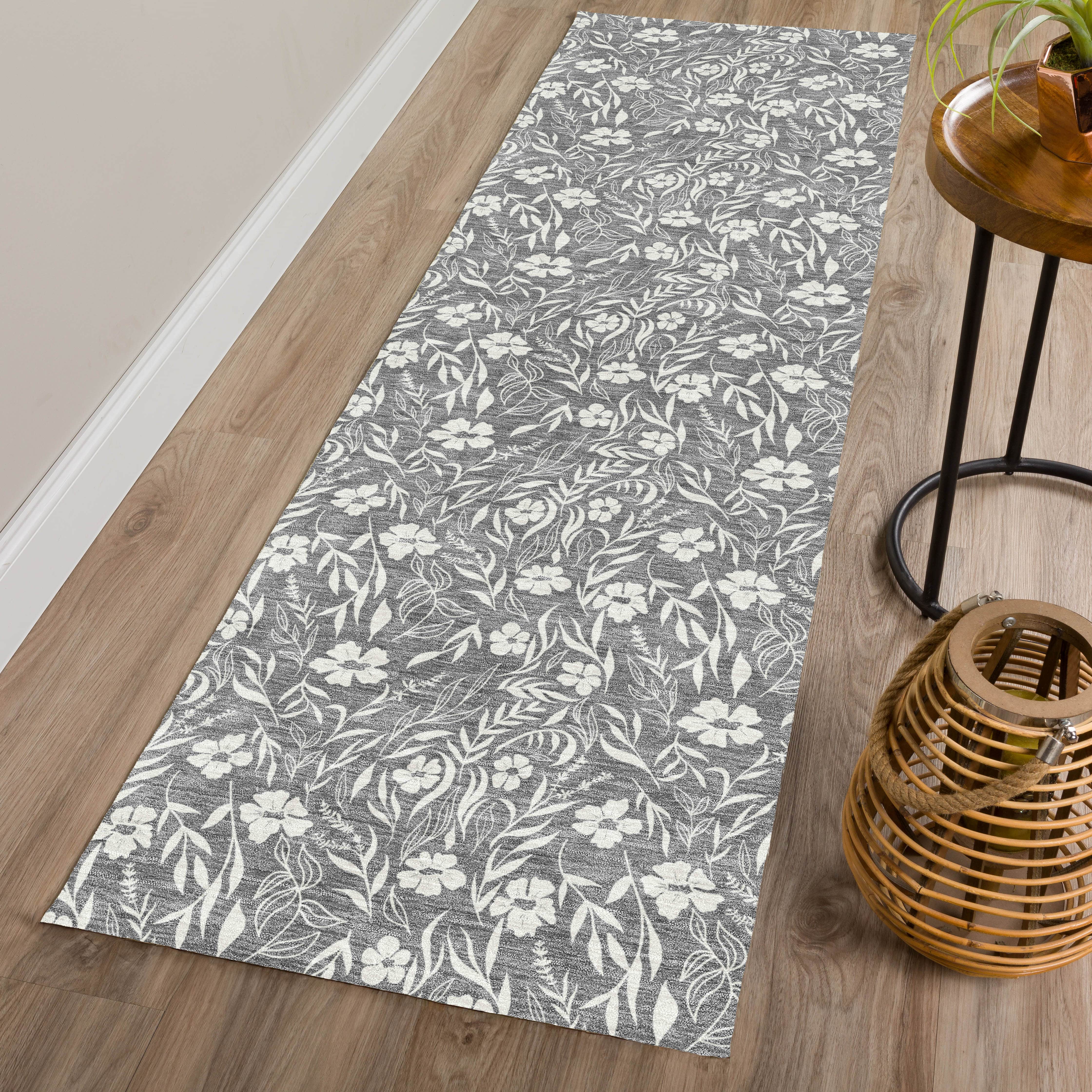 Luxury Washable Indoor/Outdoor Transitional SE4 Gray Rug 2'3" x 7'6" #shape_Runner