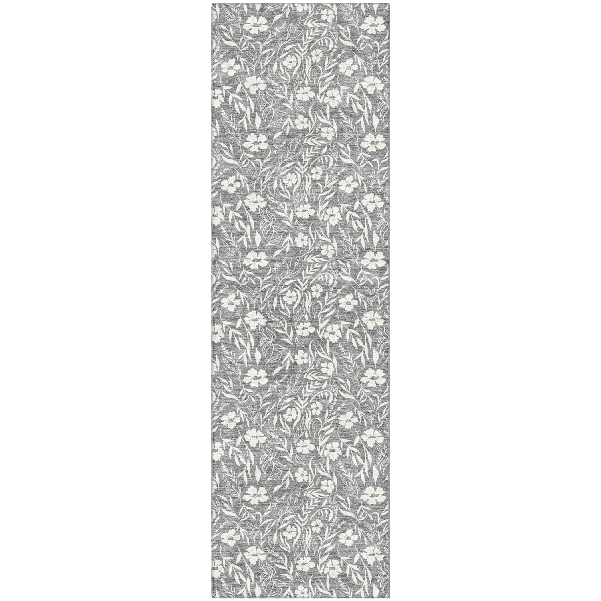 Luxury Washable Indoor/Outdoor Transitional SE4 Gray Rug 2'3" x 7'6" #shape_Runner