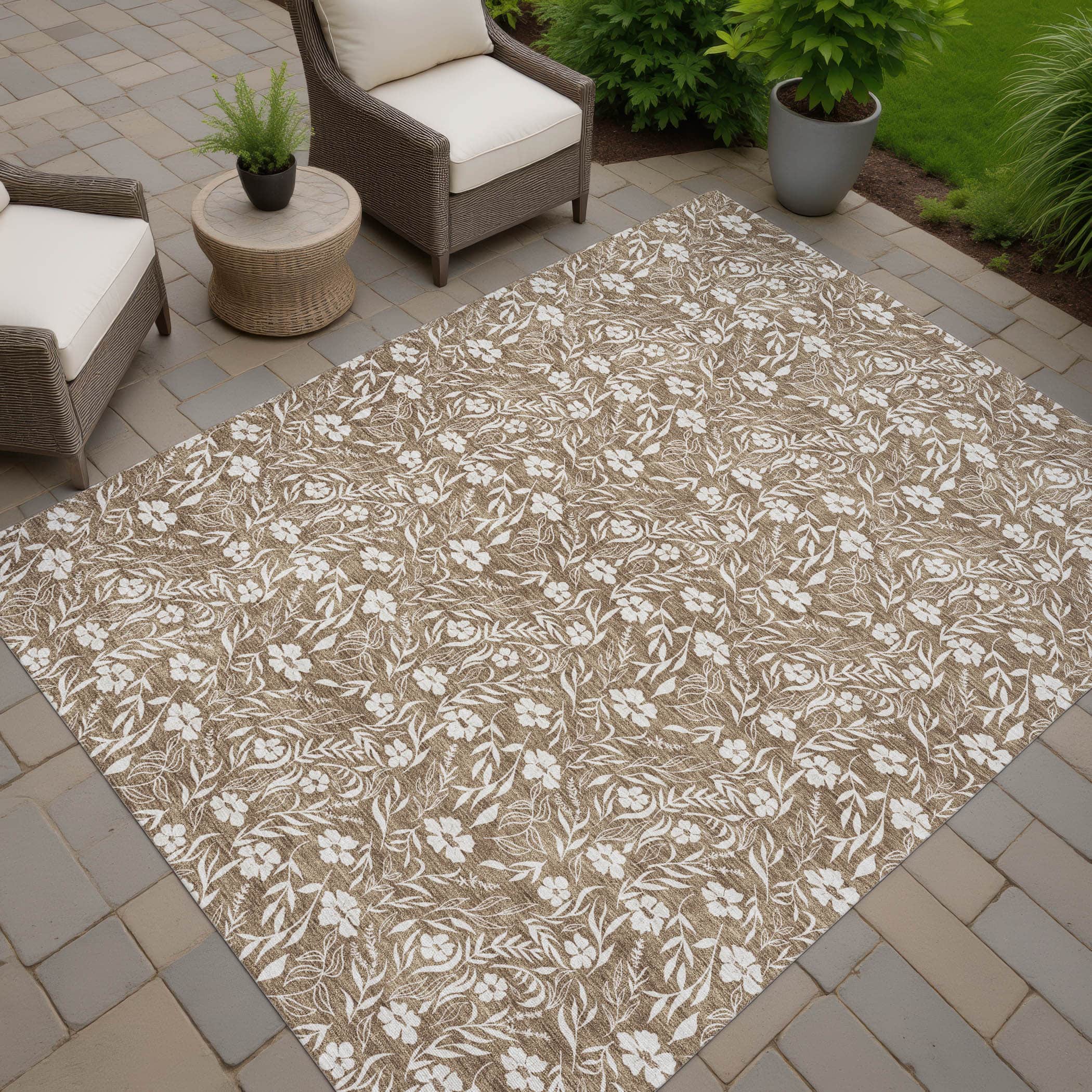 Luxury Washable Indoor/Outdoor Transitional SE4 Mocha Brown Rug 1'8" x 2'6" #shape_Rectangle