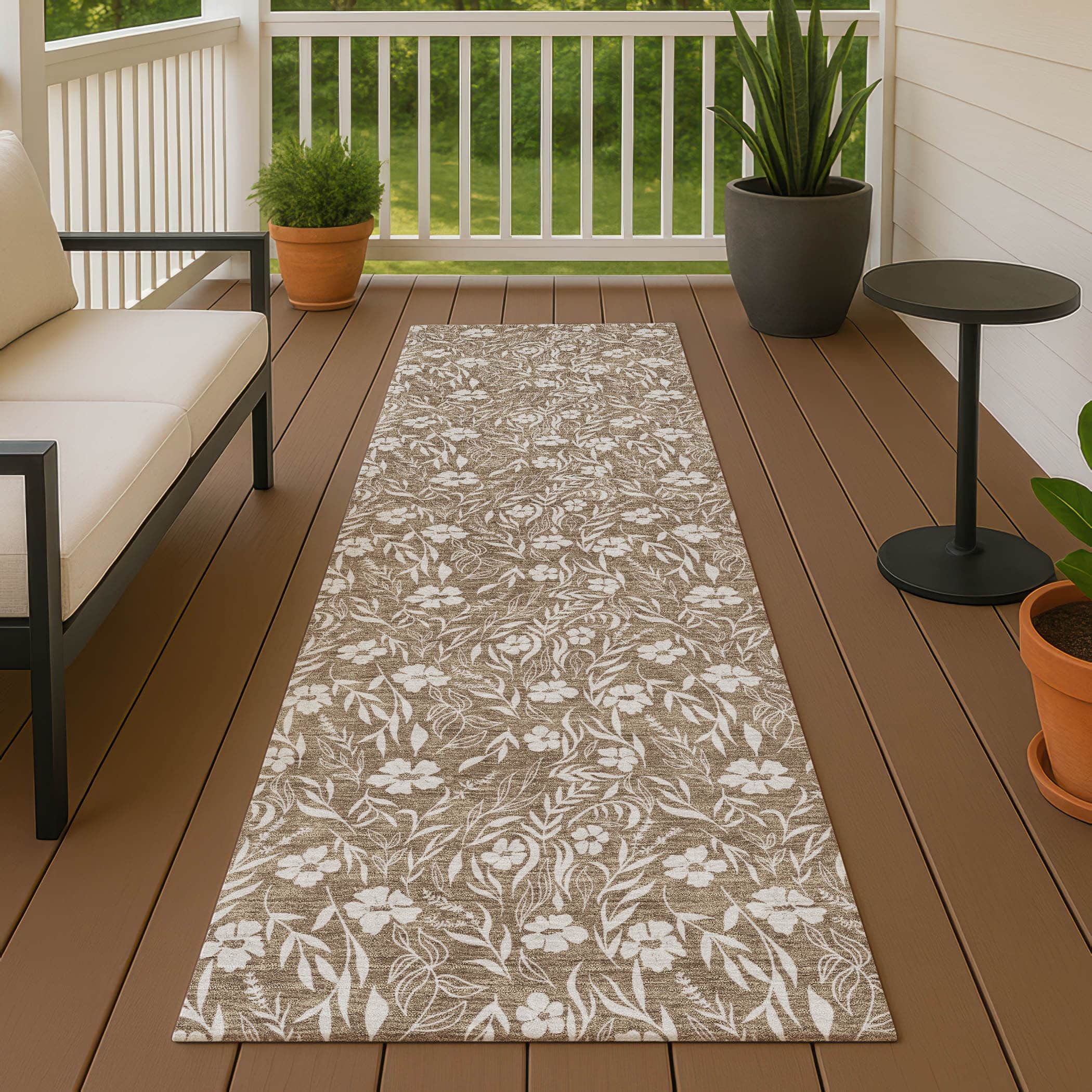 Luxury Washable Indoor/Outdoor Transitional SE4 Mocha Brown Rug 2'3" x 7'6" #shape_Runner
