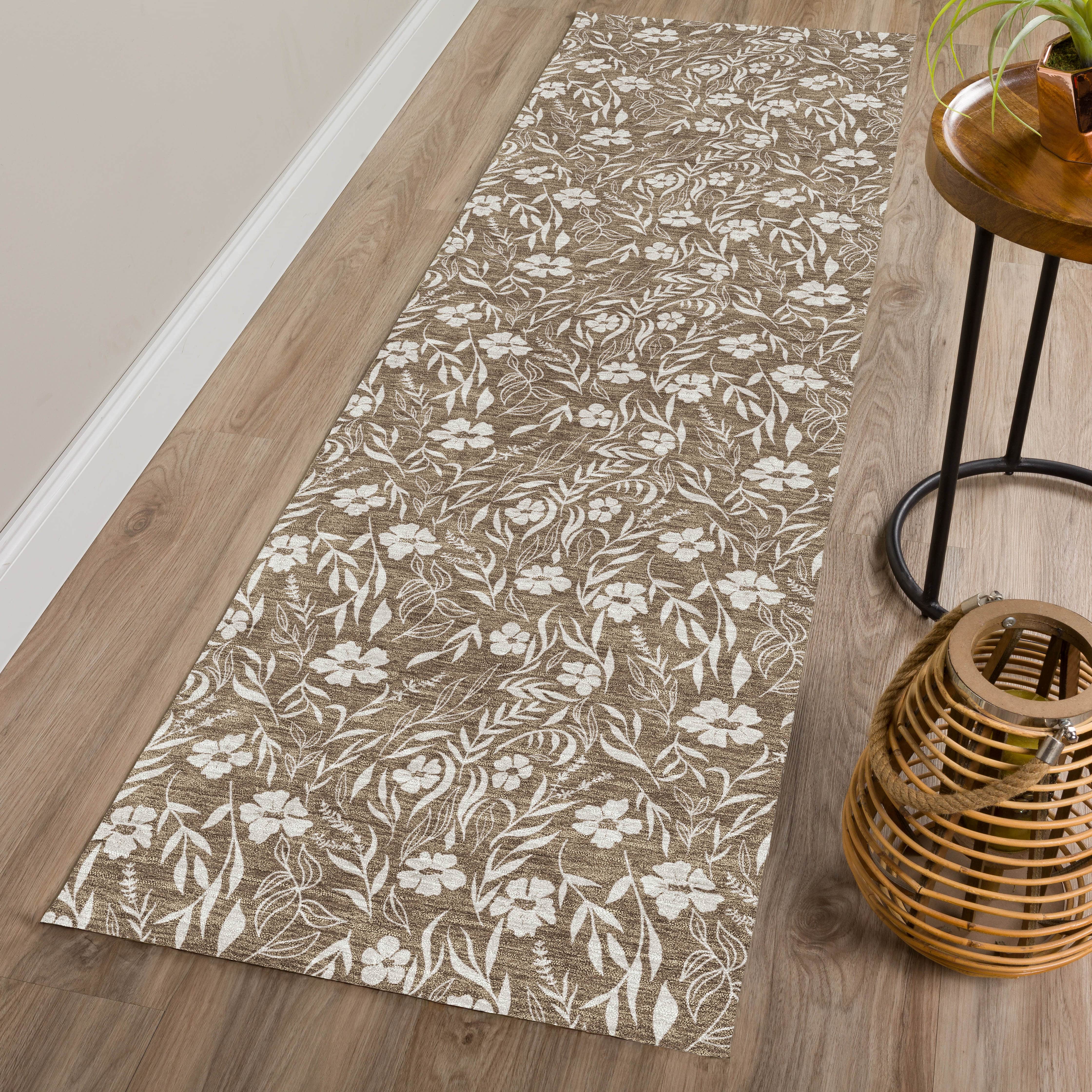 Luxury Washable Indoor/Outdoor Transitional SE4 Mocha Brown Rug 2'3" x 7'6" #shape_Runner