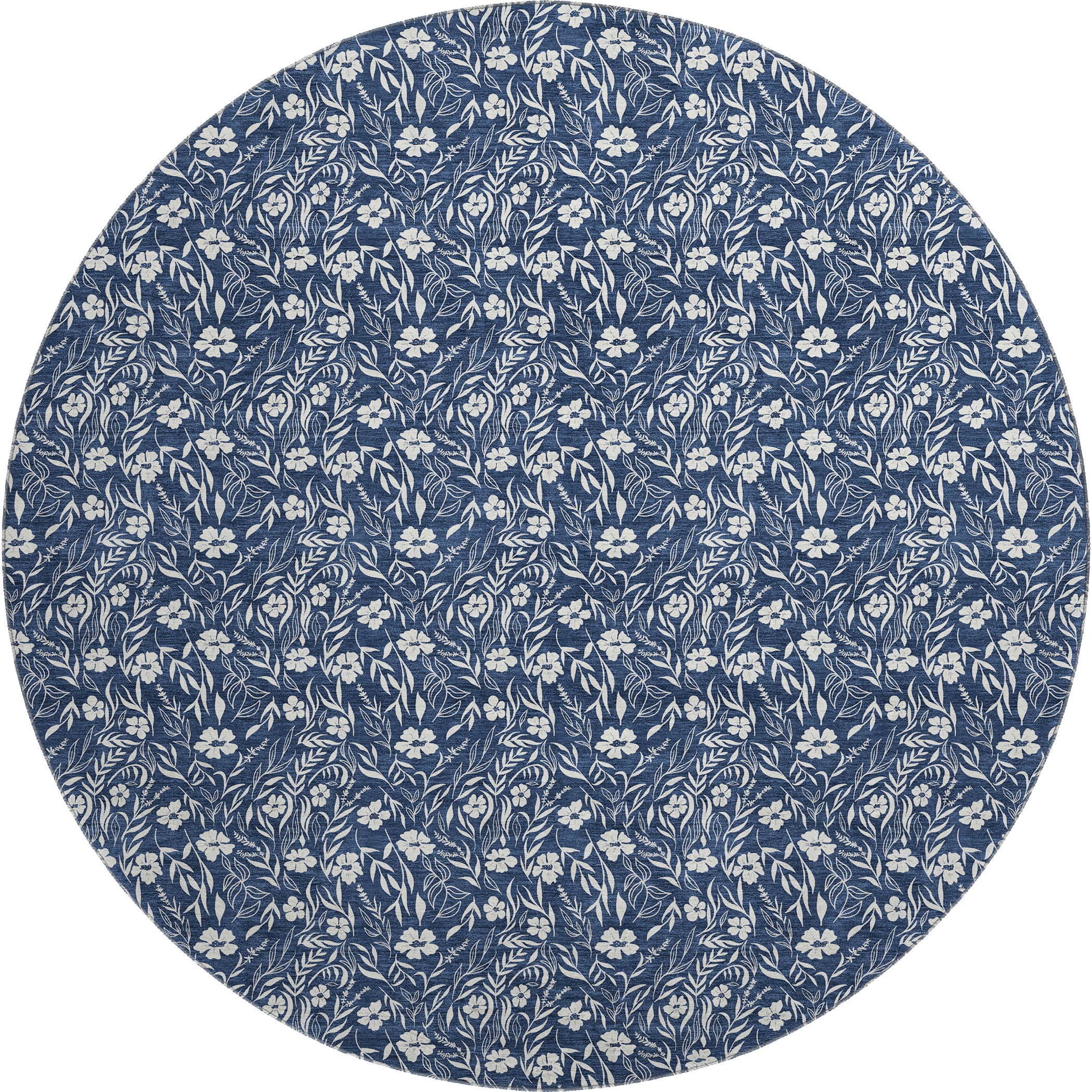 Luxury Washable Indoor/Outdoor Transitional SE4 Navy Blue Rug 8' x 8' #shape_Round