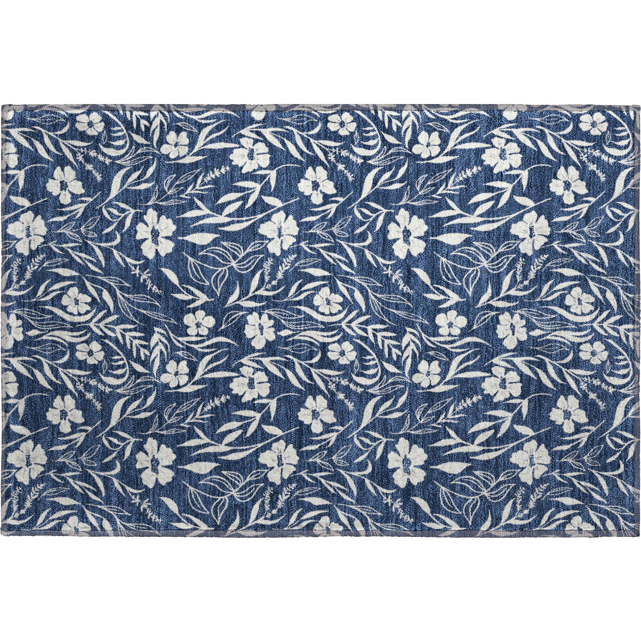 Luxury Washable Indoor/Outdoor Transitional SE4 Navy Blue Rug 1'8" x 2'6" #shape_Rectangle