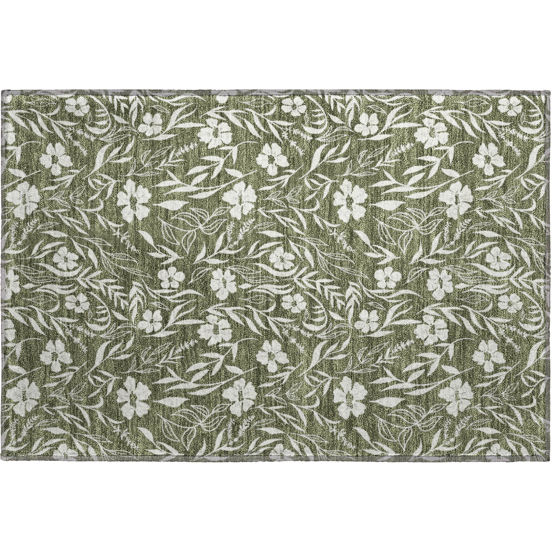 Luxury Washable Indoor/Outdoor Transitional SE4 Olive Green Rug 1'8" x 2'6" #shape_Rectangle