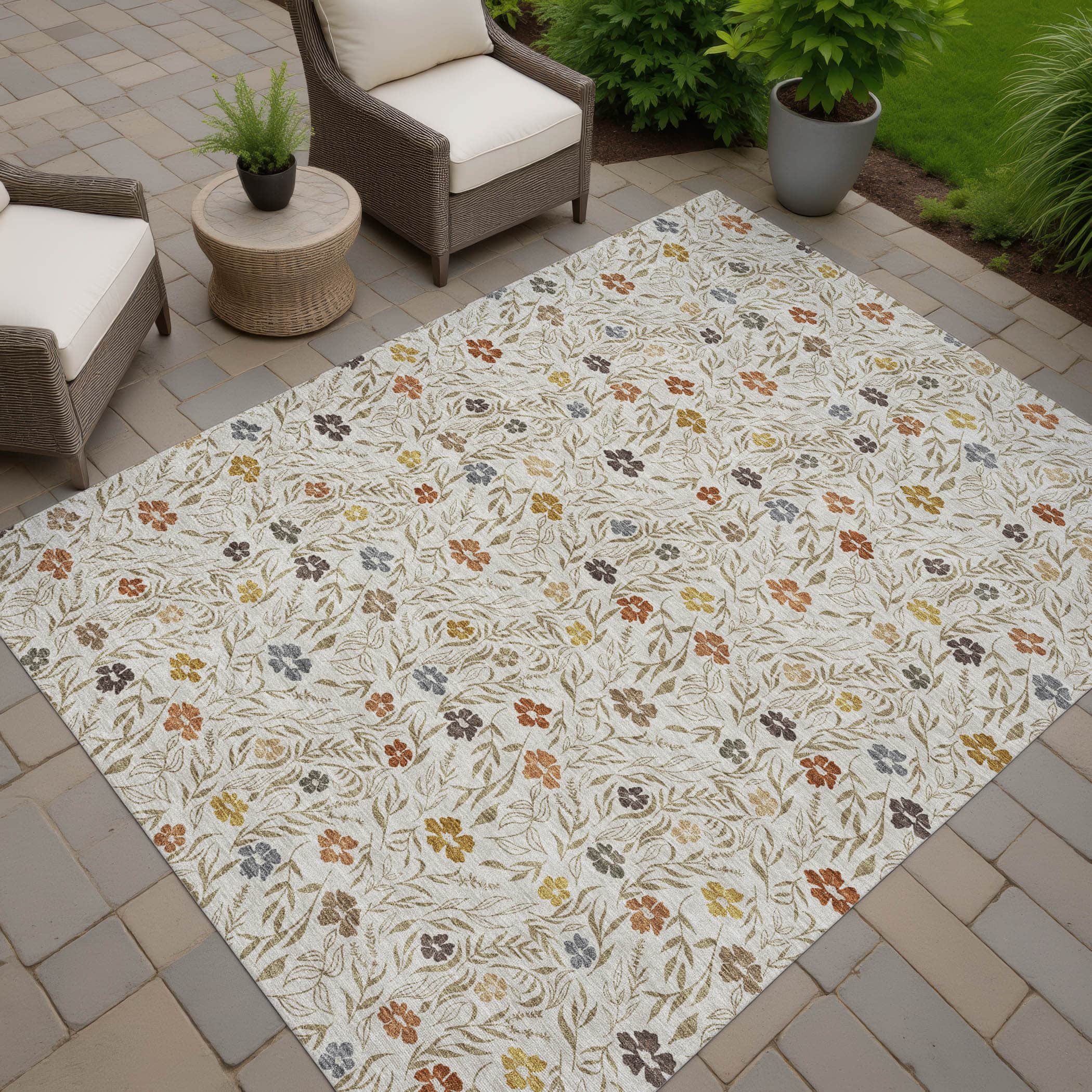 Luxury Washable Indoor/Outdoor Transitional SE4 Pearl Ivory Rug 1'8" x 2'6" #shape_Rectangle
