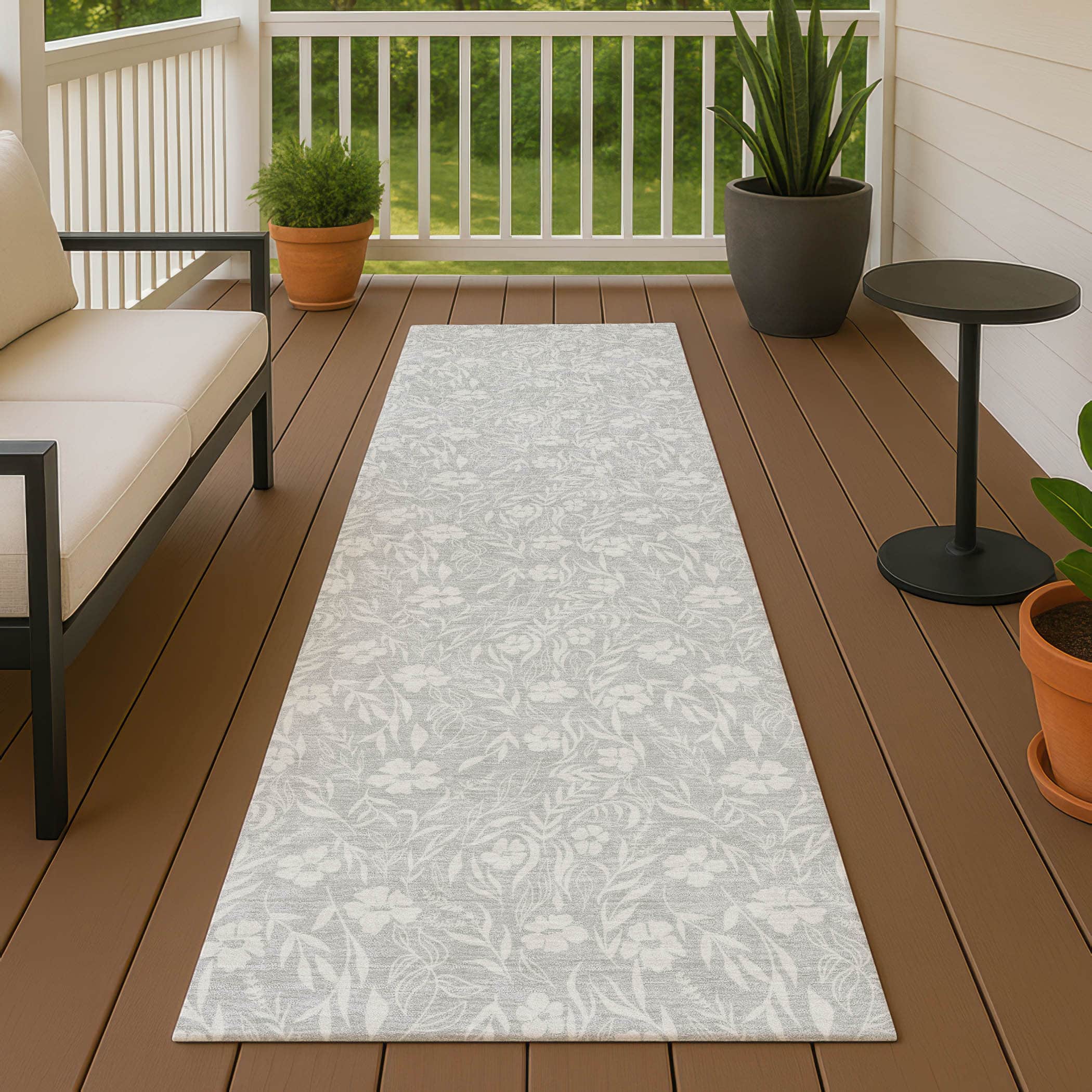 Luxury Washable Indoor/Outdoor Transitional SE4 Silver Gray Rug 2'3" x 7'6" #shape_Runner