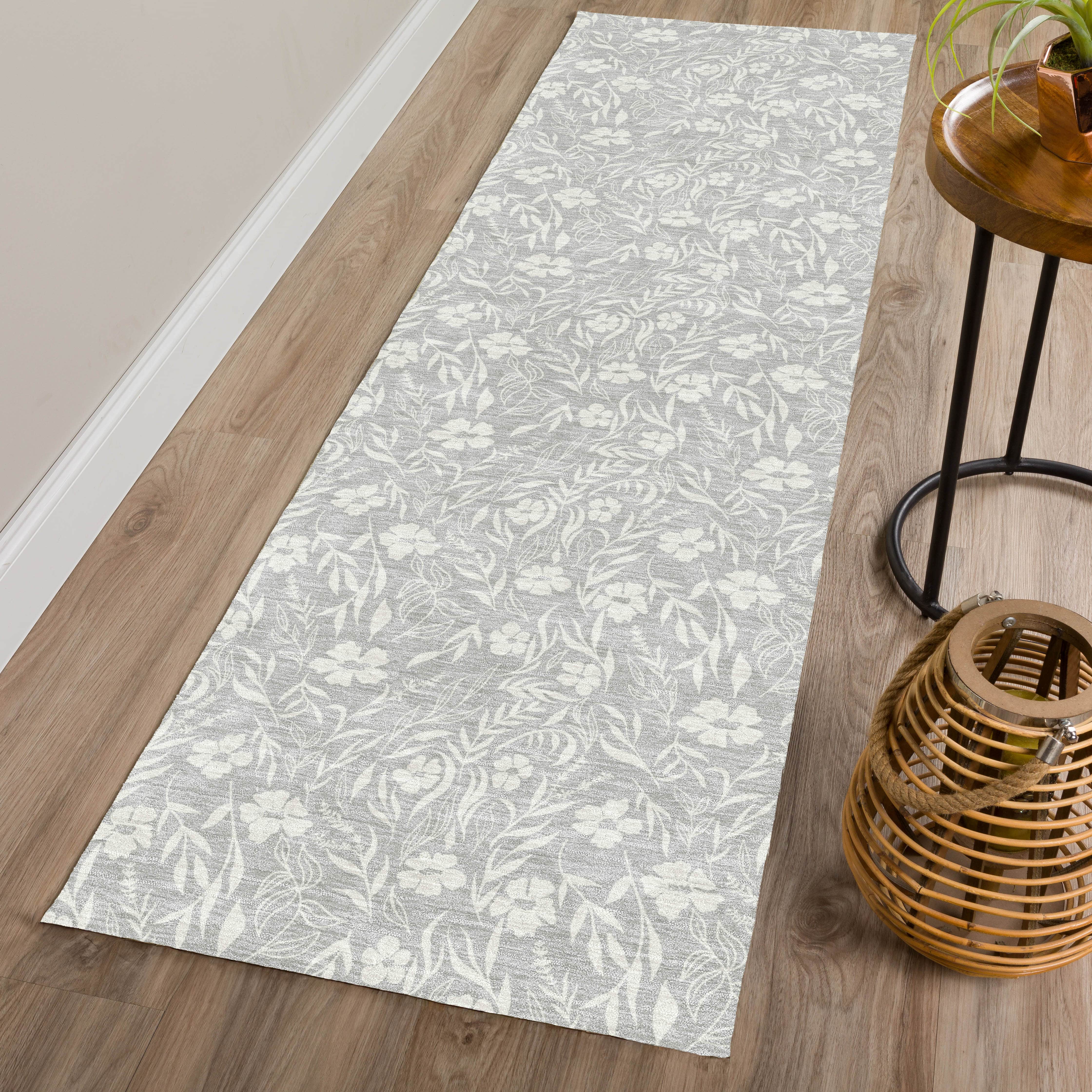 Luxury Washable Indoor/Outdoor Transitional SE4 Silver Gray Rug 2'3" x 7'6" #shape_Runner