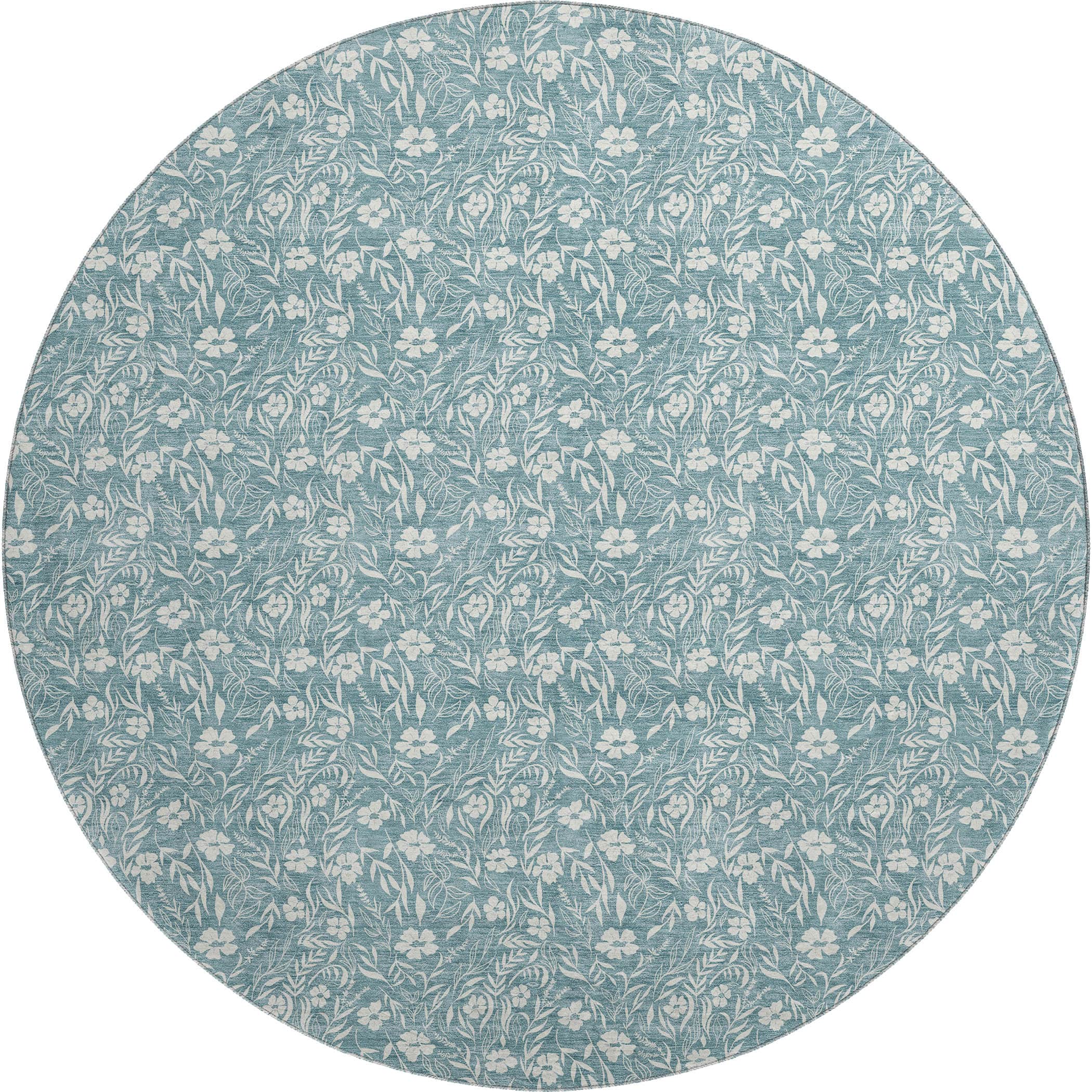 Luxury Washable Indoor/Outdoor Transitional SE4 Teal Rug 8' x 8' #shape_Round
