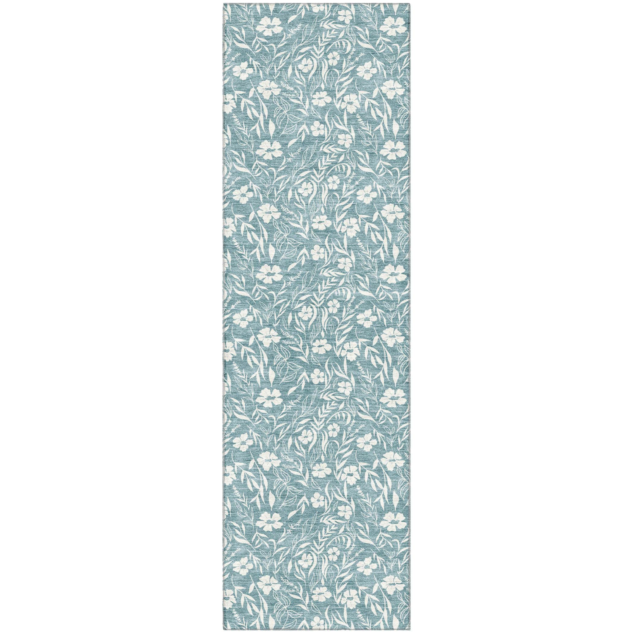 Luxury Washable Indoor/Outdoor Transitional SE4 Teal Rug 2'3" x 7'6" #shape_Runner
