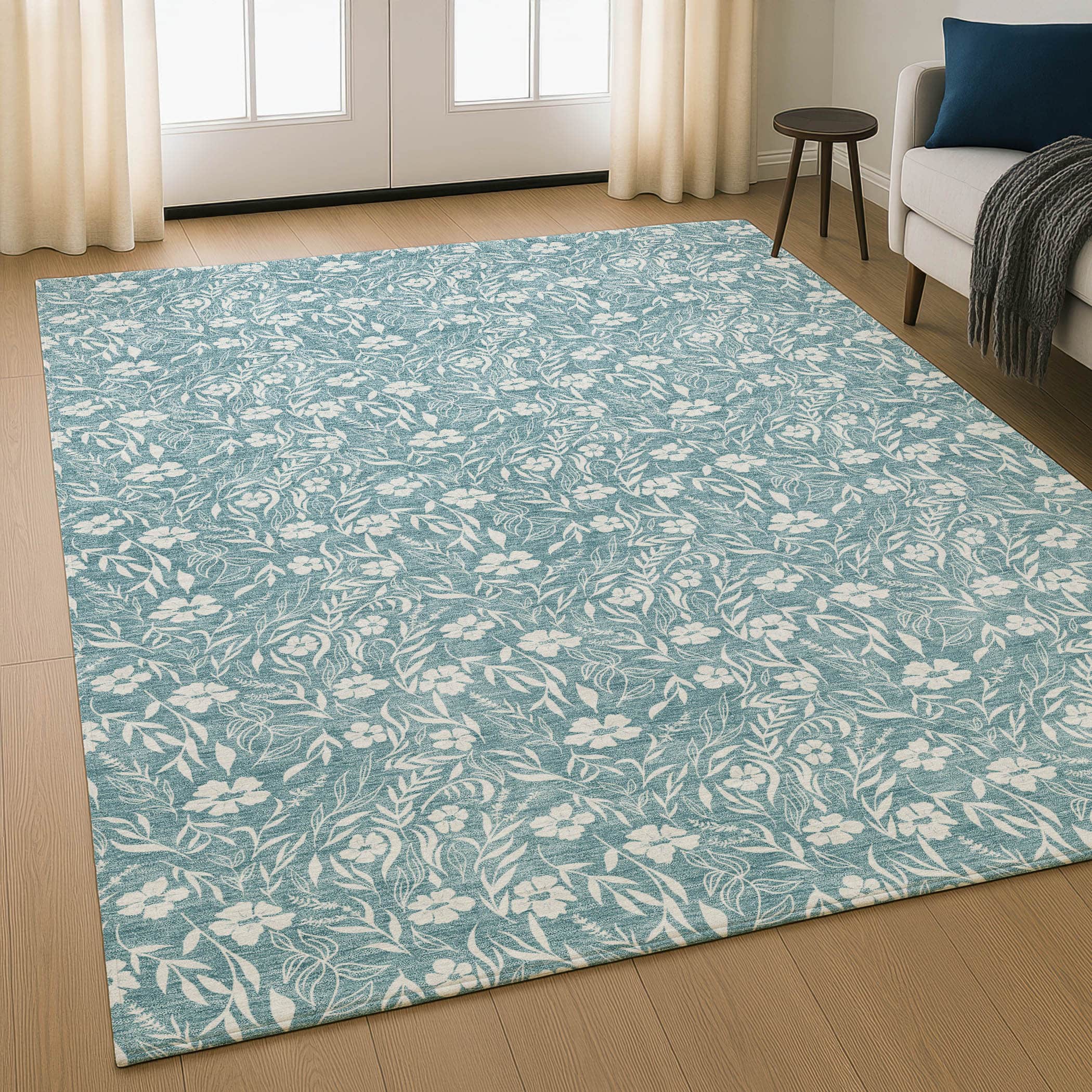 Luxury Washable Indoor/Outdoor Transitional SE4 Teal Rug 2'6" x 3'10" #shape_Rectangle