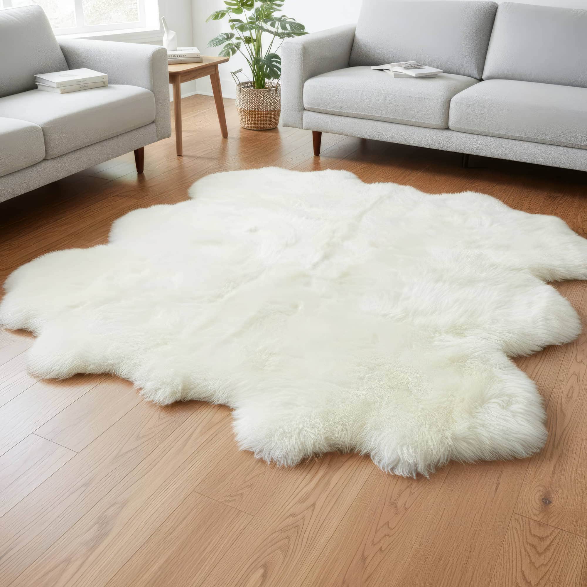 large sheepskin rug ivory white natural fur rug #size_5' x 6'