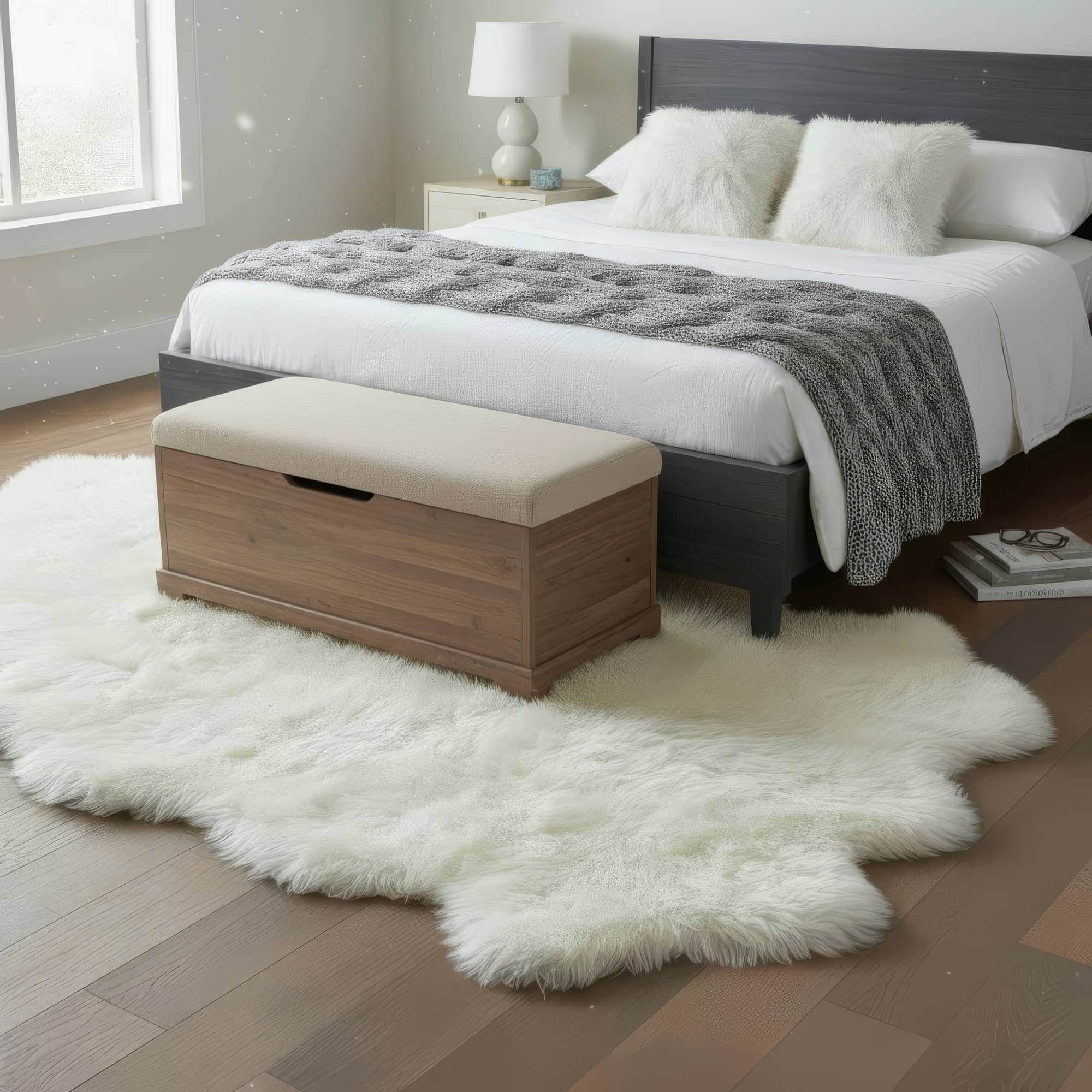 large sheepskin rug ivory white natural fur rug #size_5' x 6'