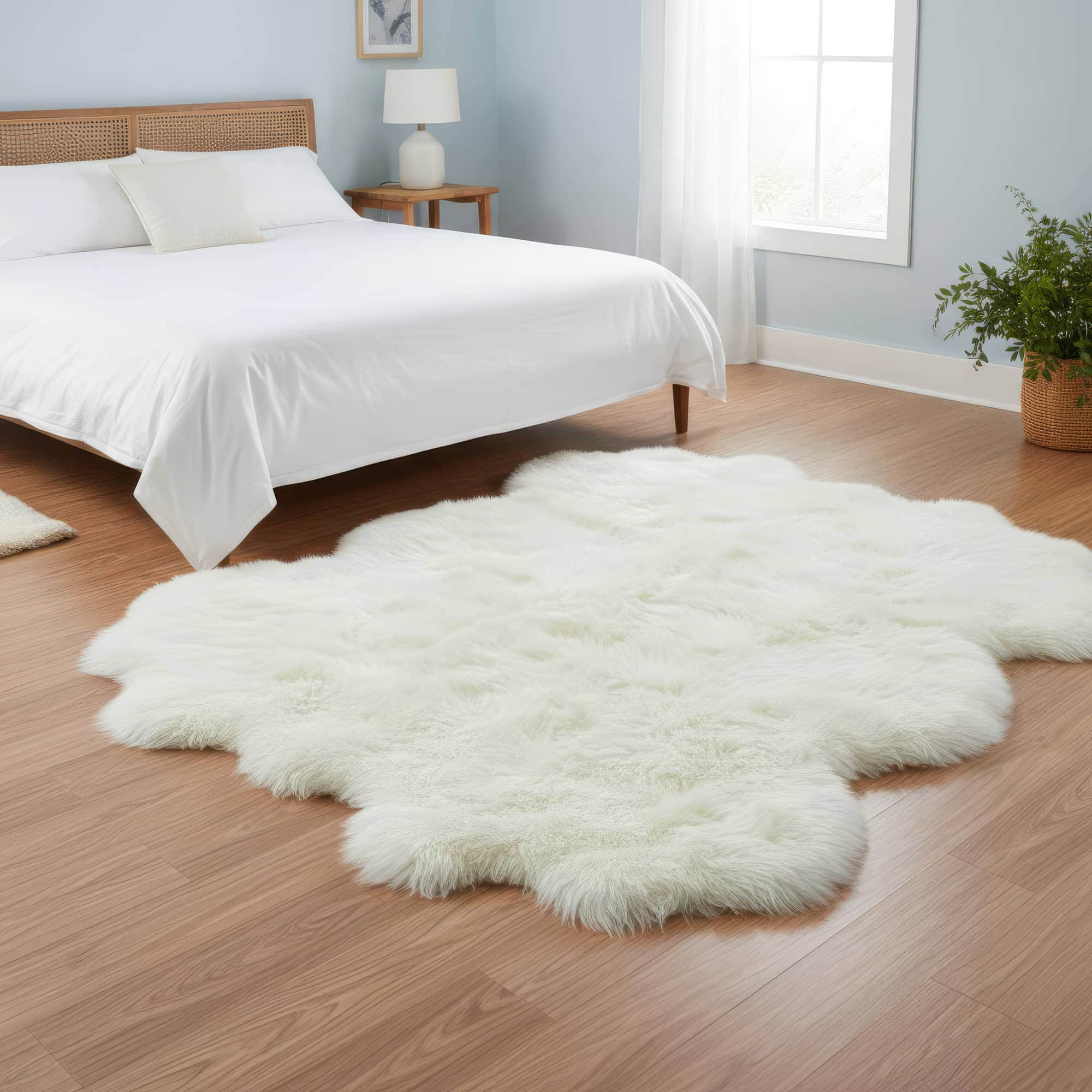 large sheepskin rug ivory white natural fur rug #size_5' x 6'