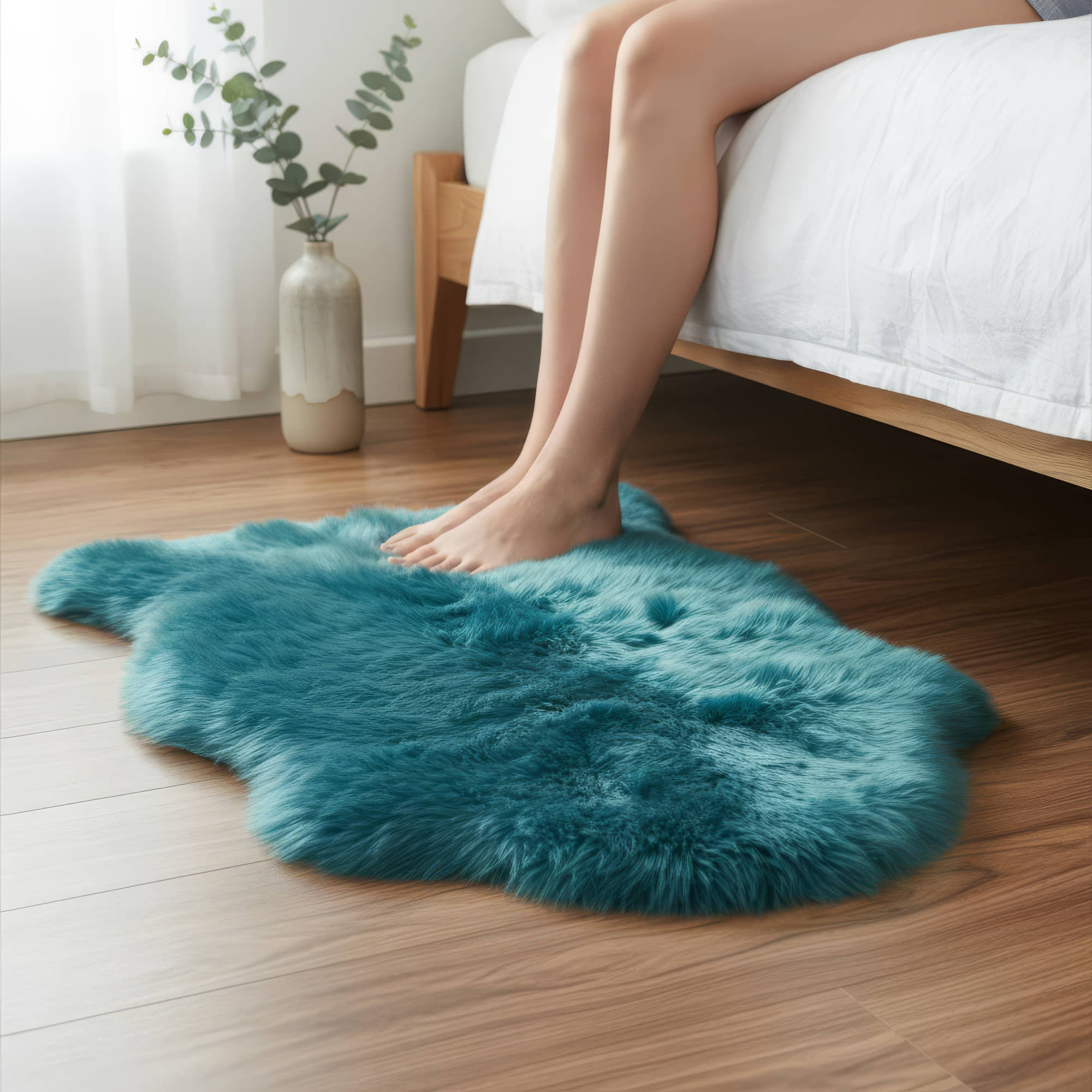 Natural Beach Blue Sheepskin Rug Shearling Fur Pelt - Ethically Sourced - Oeko Tex Certified