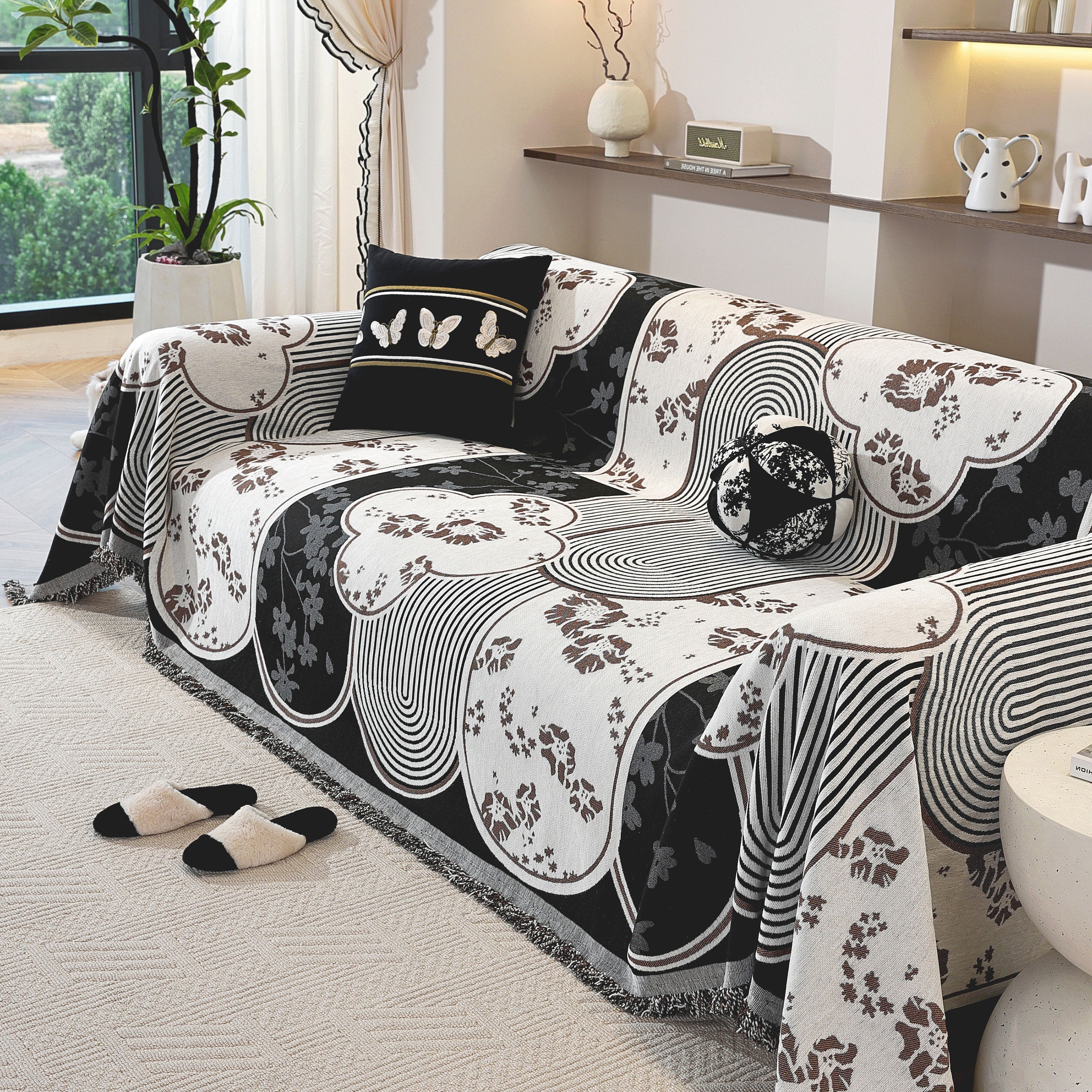 Modern Retro Sofa Throw - Decorative, Washable Chenille Blanket & Couch Protector