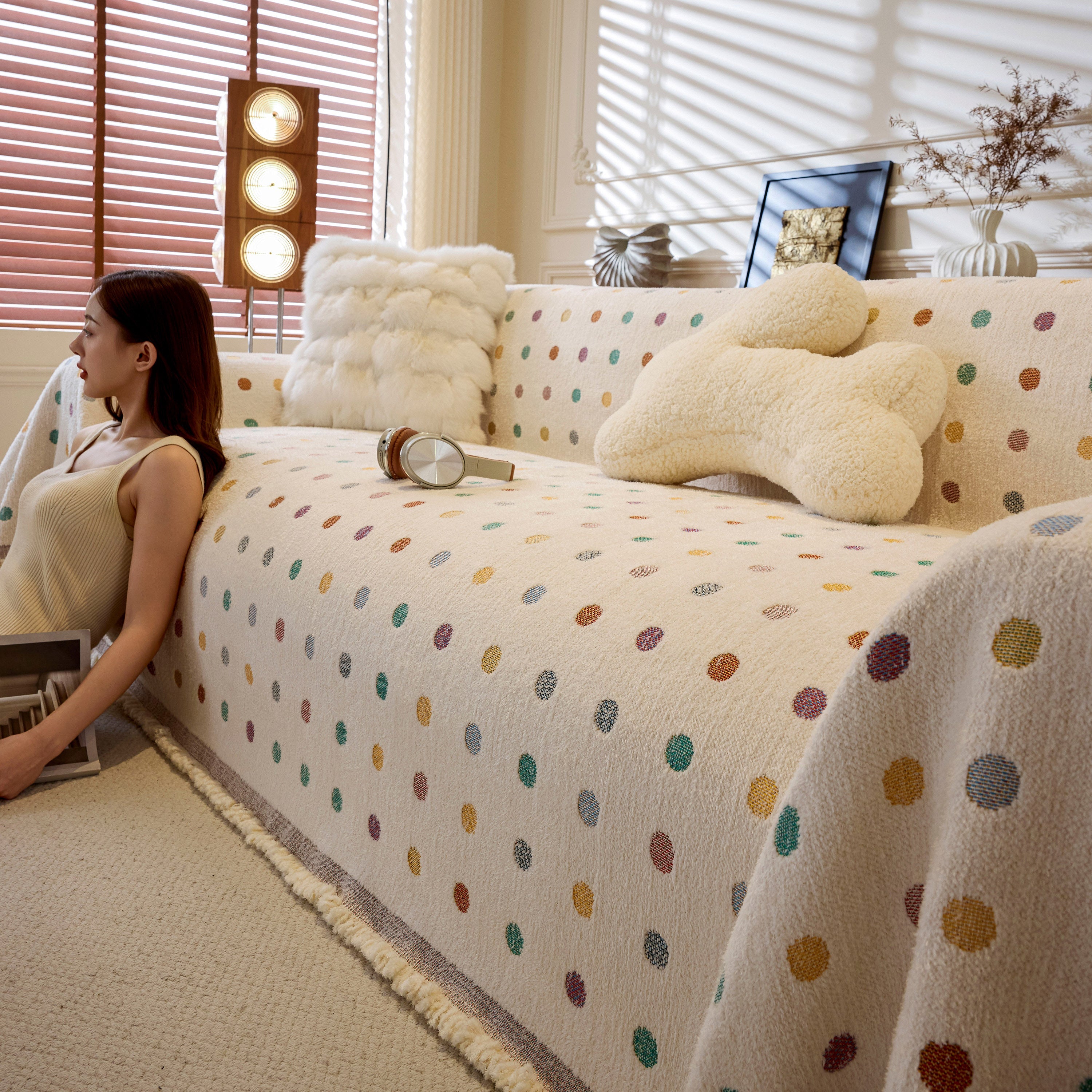 Decorative Plush Textured Woven Sofa Cover Throw, Cozy Soft Couch Protector Blanket