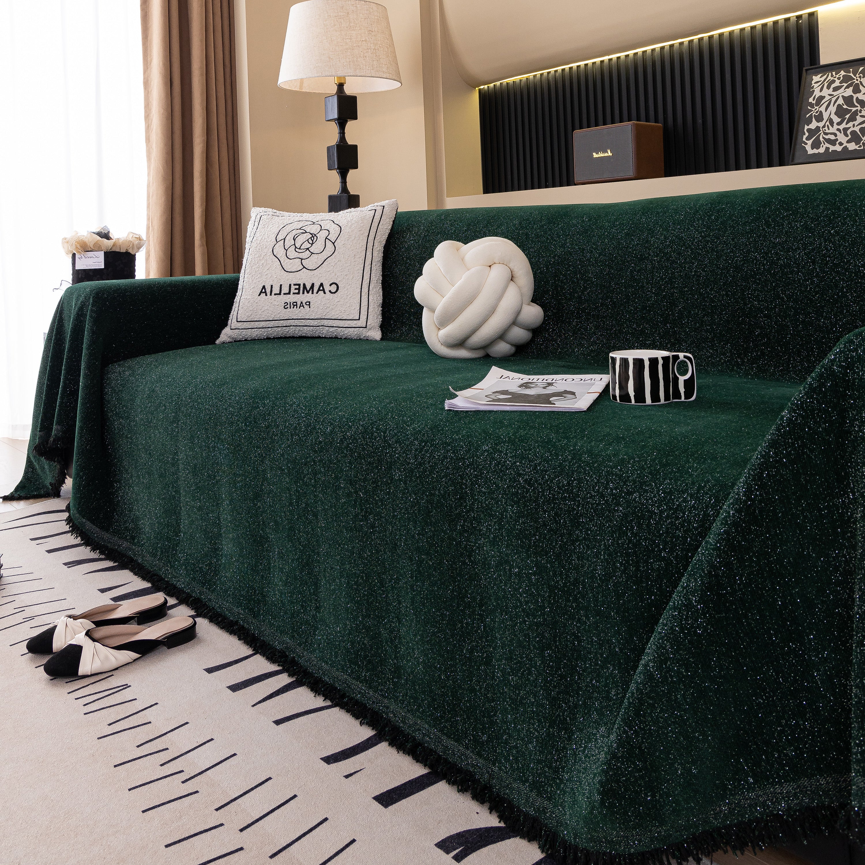 Solid Color Chenille Sofa Cover Blanket Furniture Covers for Sofas and Loveseats