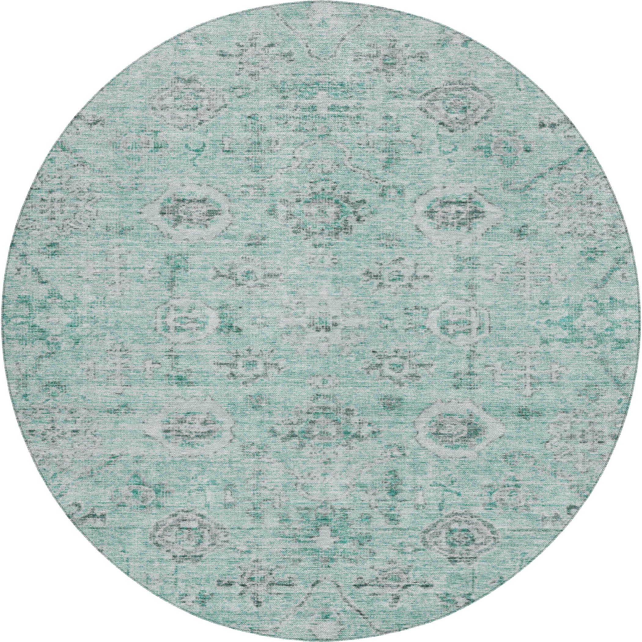 Luxury Washable Indoor/Outdoor traditional SL10 Teal Rug 8' x 8' #shape_Round