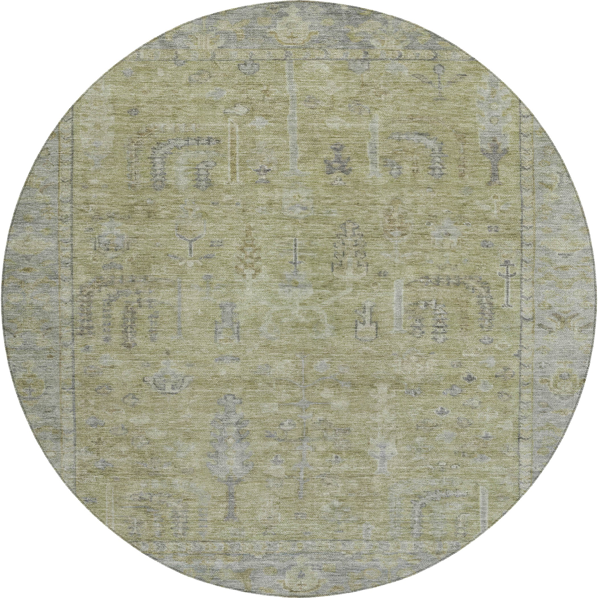 Luxury Washable Indoor/Outdoor traditional SL11 Aloe Green Rug 8' x 8' #shape_Round