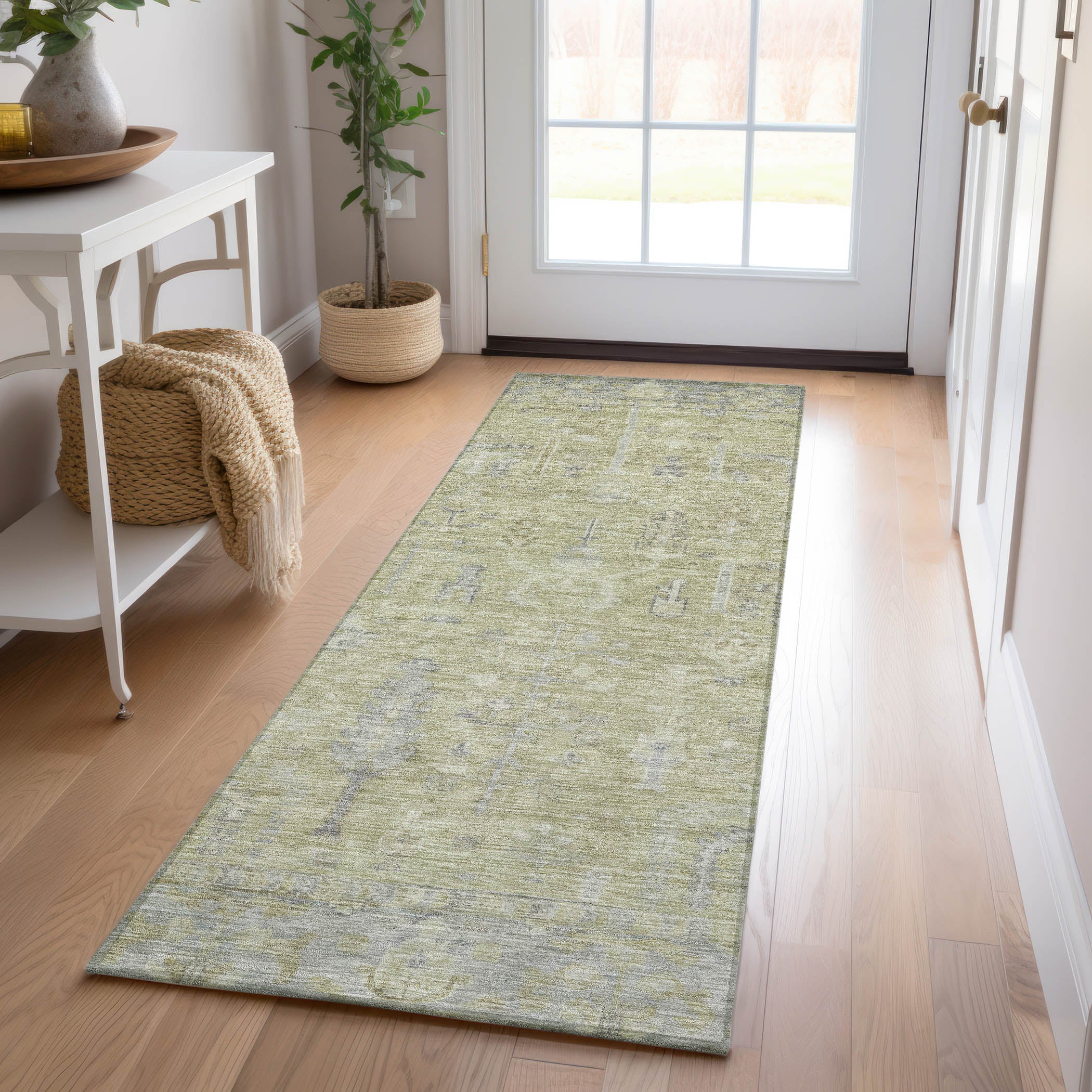 Luxury Washable Indoor/Outdoor traditional SL11 Aloe Green Rug 2'3" x 7'6" #shape_Runner
