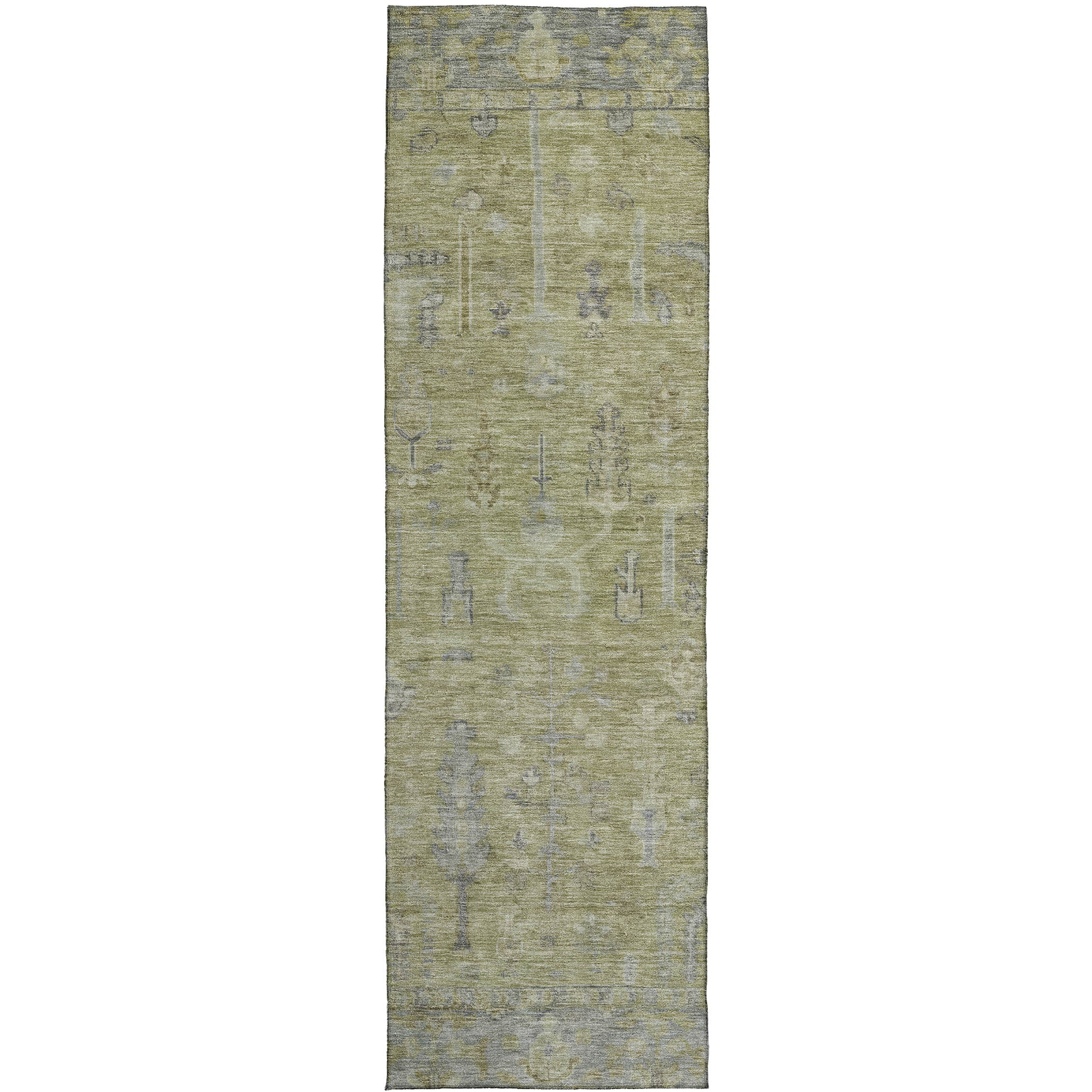 Luxury Washable Indoor/Outdoor traditional SL11 Aloe Green Rug 2'3" x 7'6" #shape_Runner