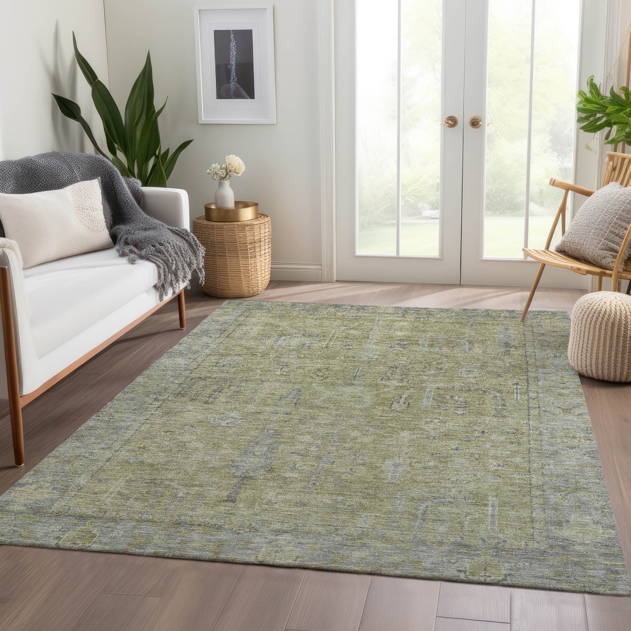 Luxury Washable Indoor/Outdoor traditional SL11 Aloe Green Rug 2'6" x 3'10" #shape_Rectangle